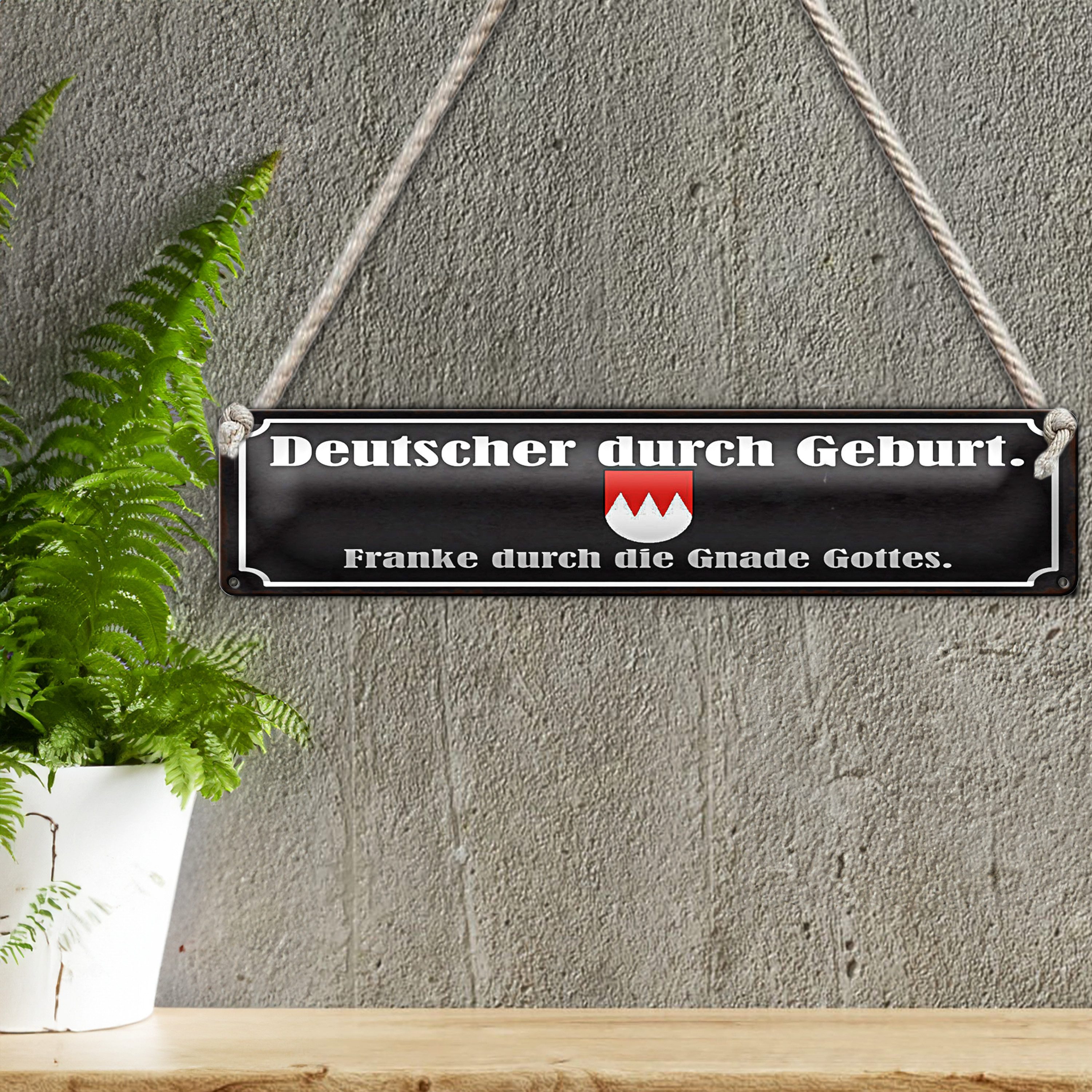Roomando Metallschild Blechschild Spruch 46x10cm Deutscher durch Geburt Franke Dekoration