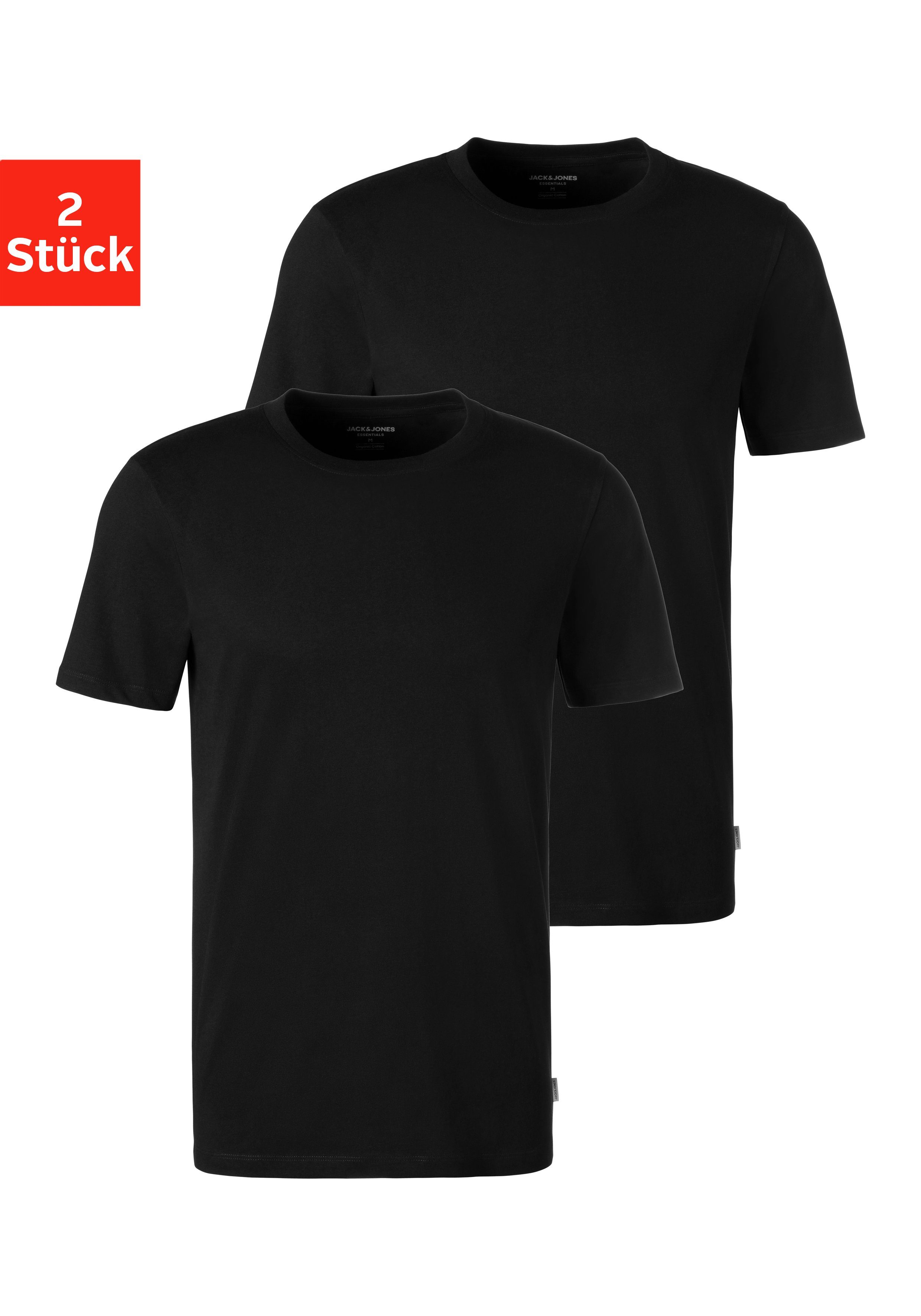 Jack & Crew-Neck (2er-Pack) Jones T-Shirt schwarz