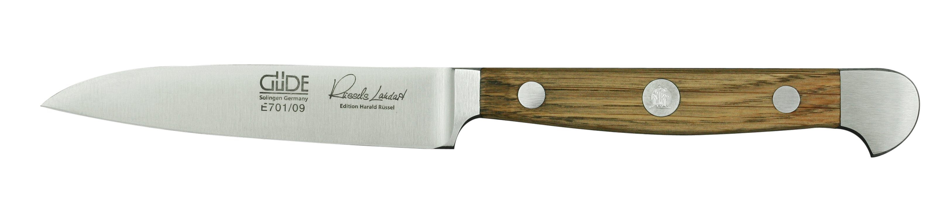 Güde Messer Solingen Gemüsemesser Alpha Fasseiche, 9 cm - CVM-Messerstahl - Griffschalen Weinfass-Eichenholz