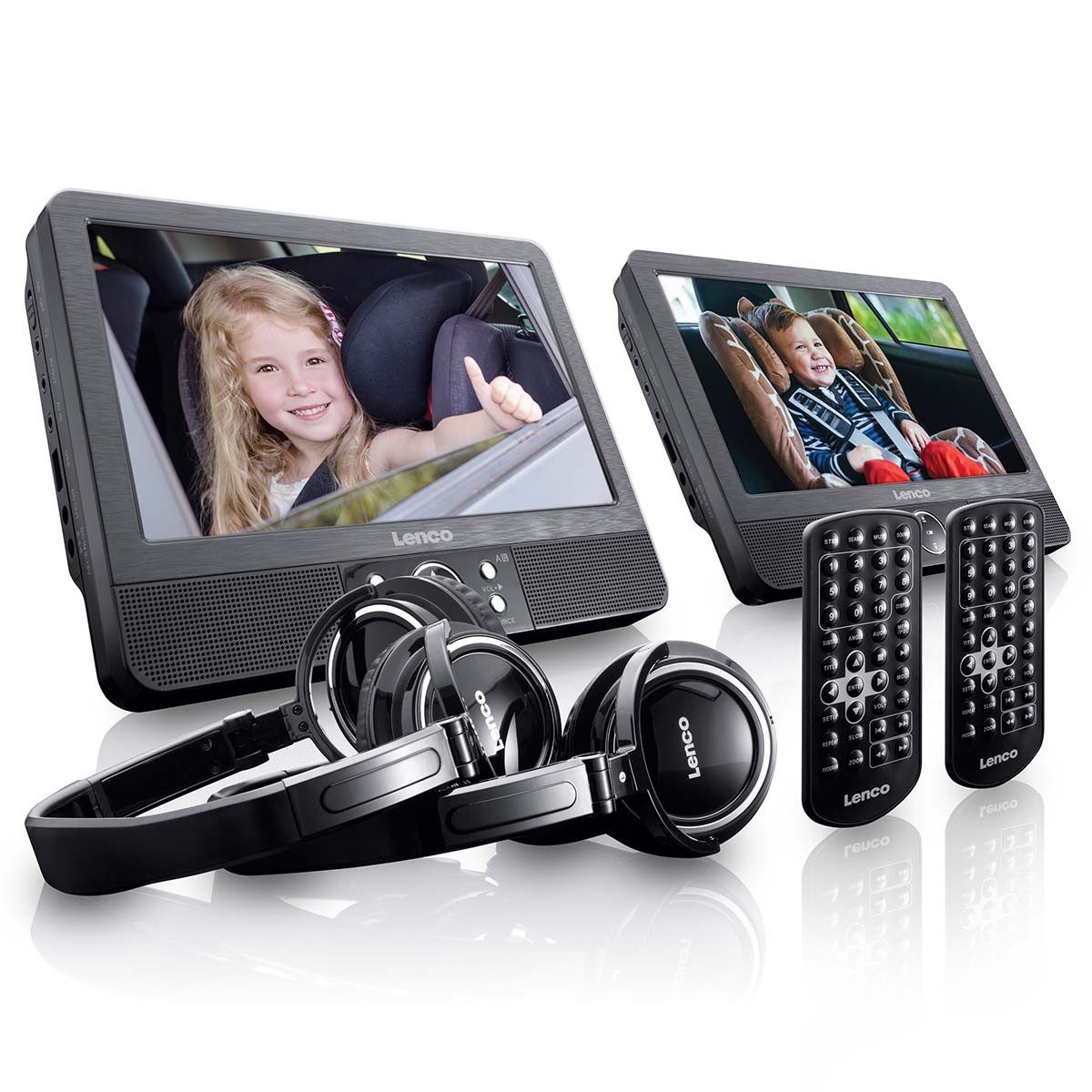 Lenco DVP-939 Portabler DVD-Player (HD, USB, SD-Kartenleser, zwei 9-Zoll Bildschirme für flexiblen Einsatz, USB, SD-Kartenleser, zwei 9-Zoll Bildschirme für flexiblen Einsatz)