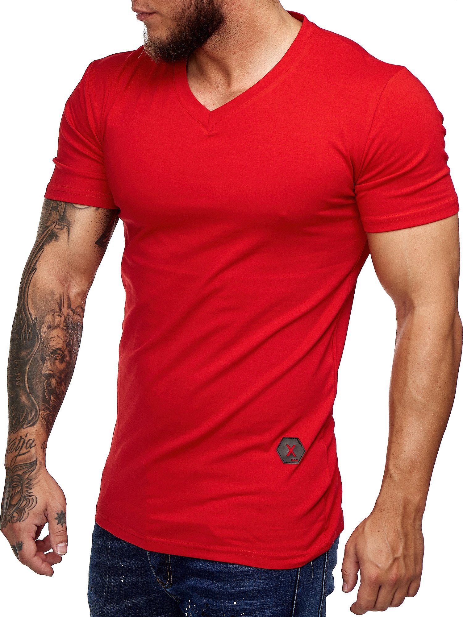 OneRedox T-Shirt 9031ST (Shirt Polo 1-tlg) Tee, Freizeit Rot Fitness Kurzarmshirt Casual