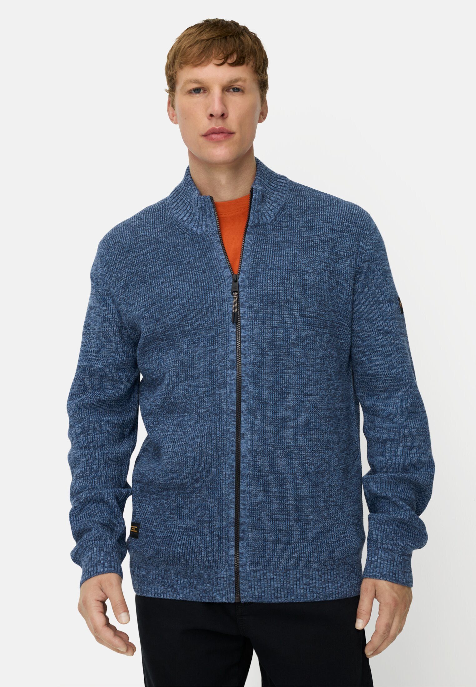 camel active Strickjacke aus Baumwollgemisch Langarm Stehkragen