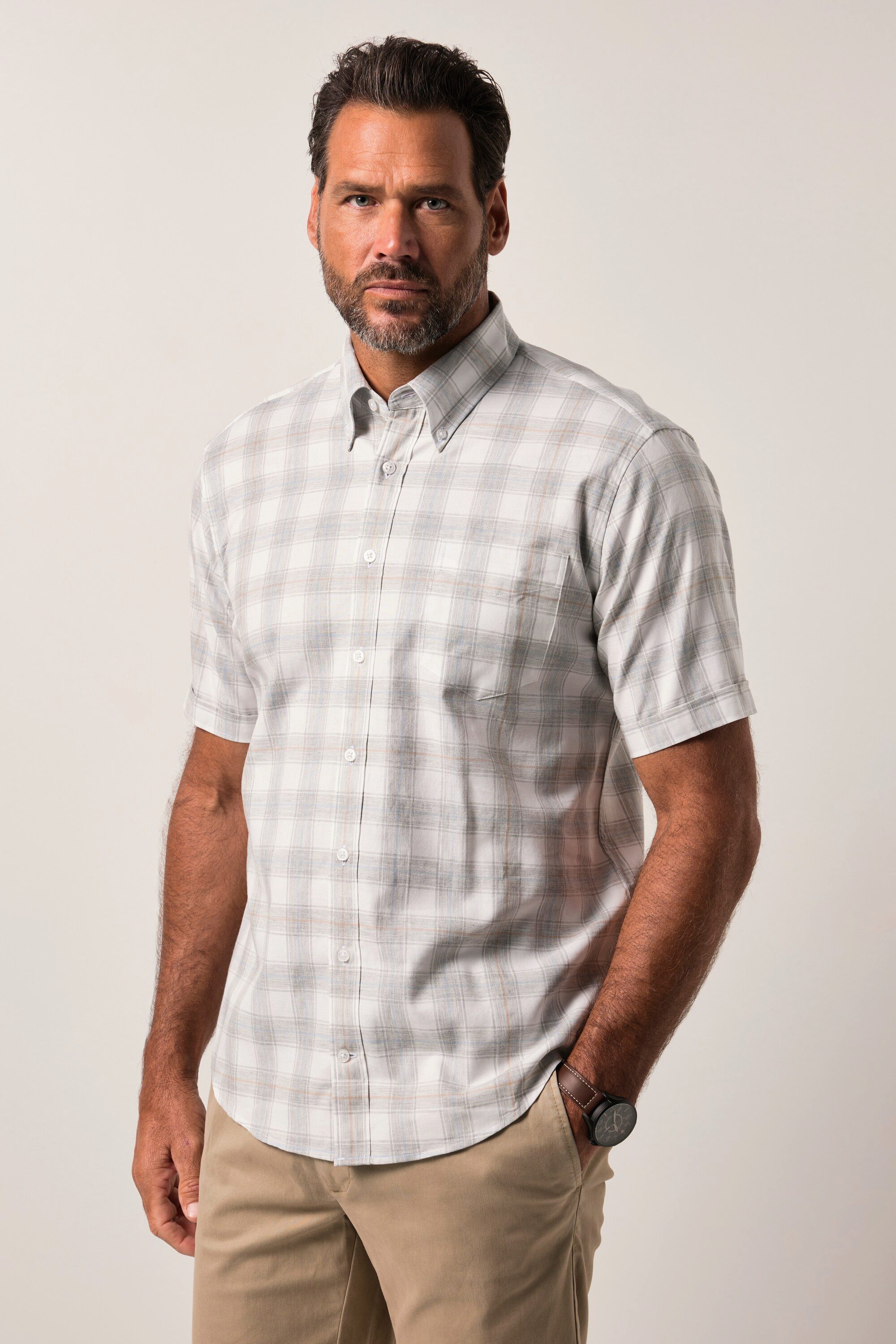 Kurzarmhemd JP1880 Karo-Flanellhemd Halbarm Buttondown-Kragen