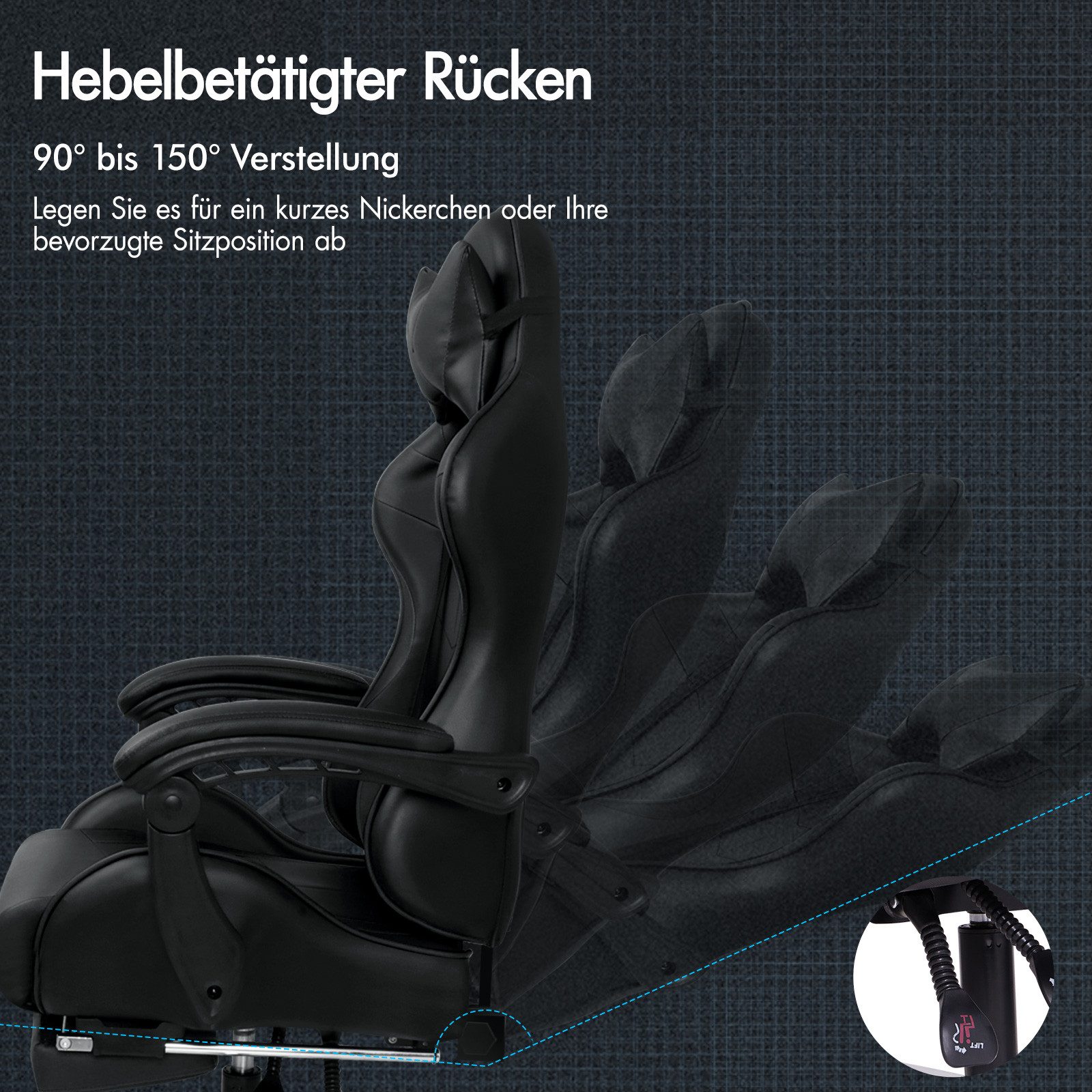 ALFORDSON Gaming-Stuhl Ergonomischer Racing Gaming-Bürostuhl, neigbar und höhenverstellbar, mit gepolsterter Fußstütze, 180 kg Tragkraft