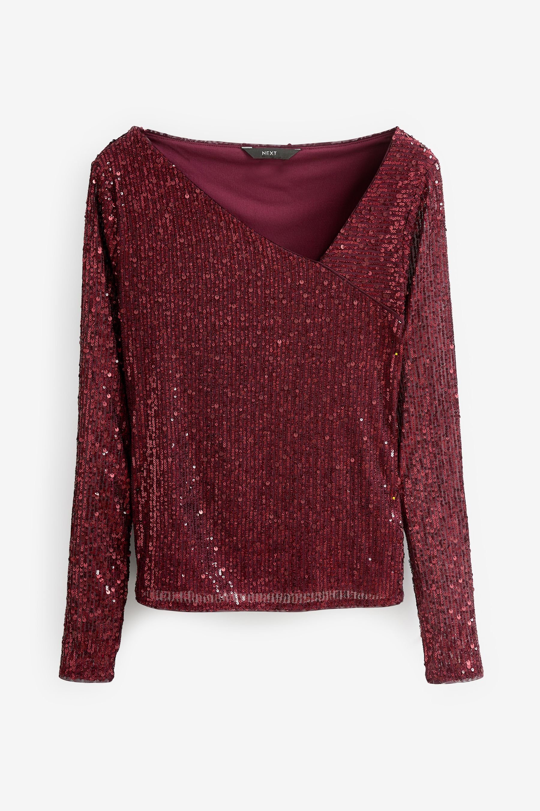 Next Paillettenshirt Asymmetrisches Langarmtop Pailletten (1-tlg) Berry Red