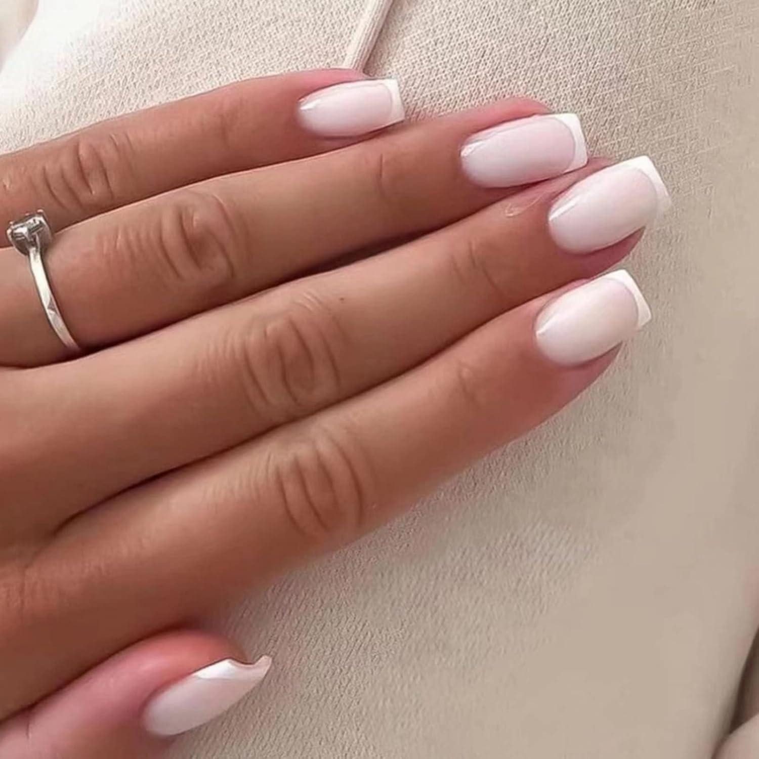LuxusKollektion Kunstfingernägel Künstliche Nägel 24 Weiß French Eckig Glossy 12Milky&square4