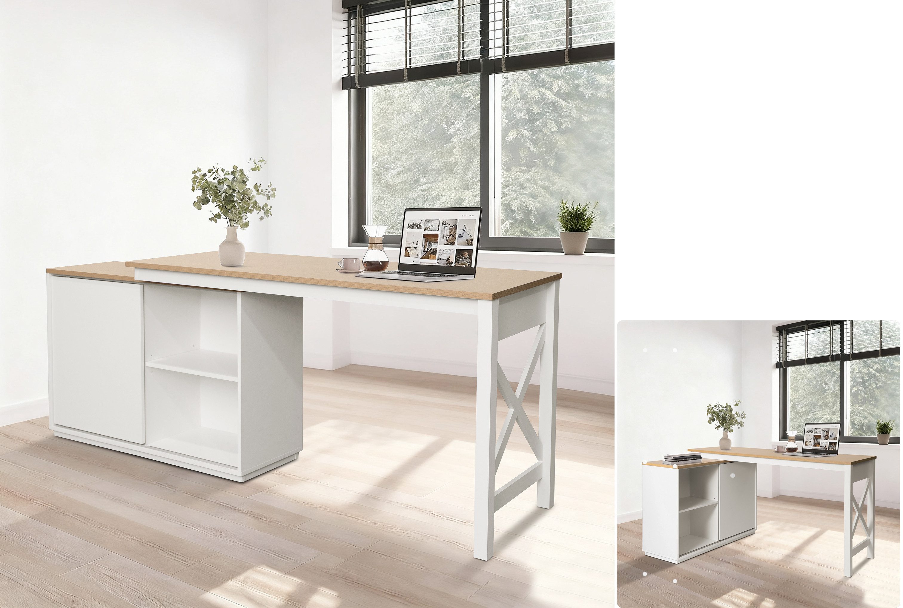 OTTO home Eckschreibtisch SILBA, mit Schiebetür, Breite: 140 cm, auch als Sideboard nutzbar