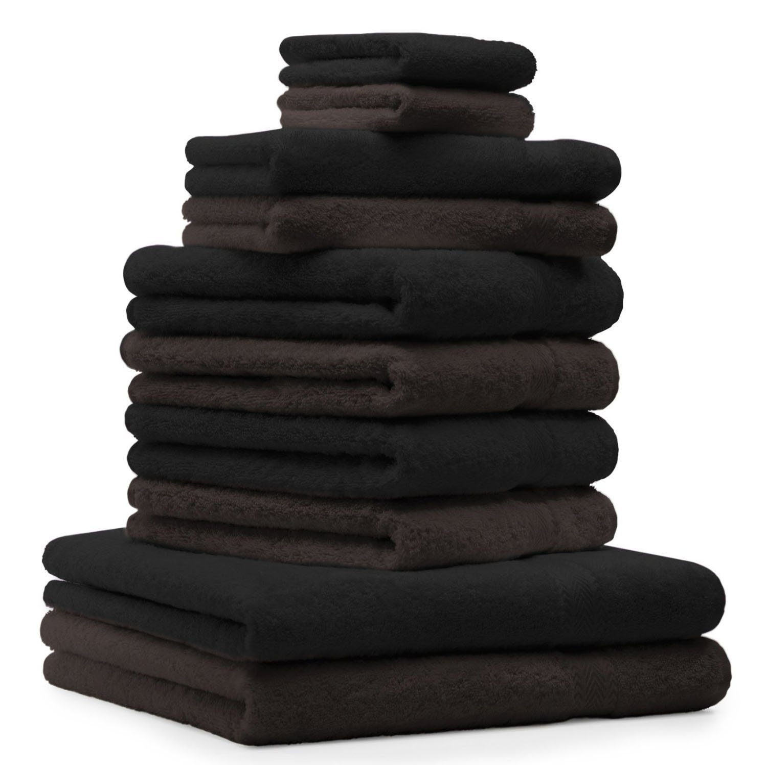 Betz Handtuch Set 10-tlg. Handtuch-Set Premium Farbe Dunkelbraun & Schwarz, 100% Baumwolle, (Set, 10-tlg)