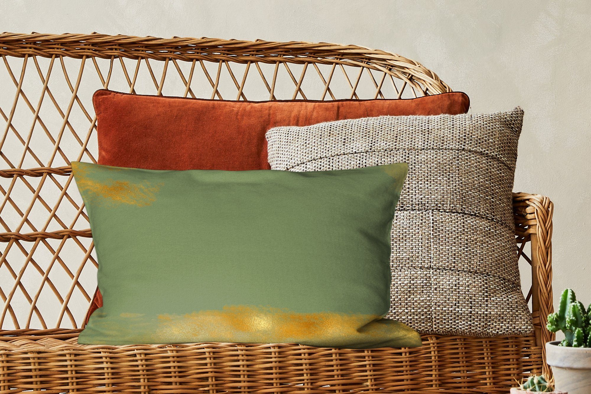 MuchoWow Dekokissen - mit Wohzimmer Schlafzimmer Dekoration, Grün, Gold Muster - Füllung, Farbe Zierkissen, - Dekokissen