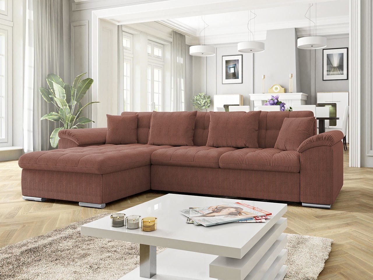 MIRJAN24 Ecksofa Diana Polsterecke Schlaffunktion, Poso mit Farbauswahl und 29 Couchgarnitur Sofa, Bettkasten Cord