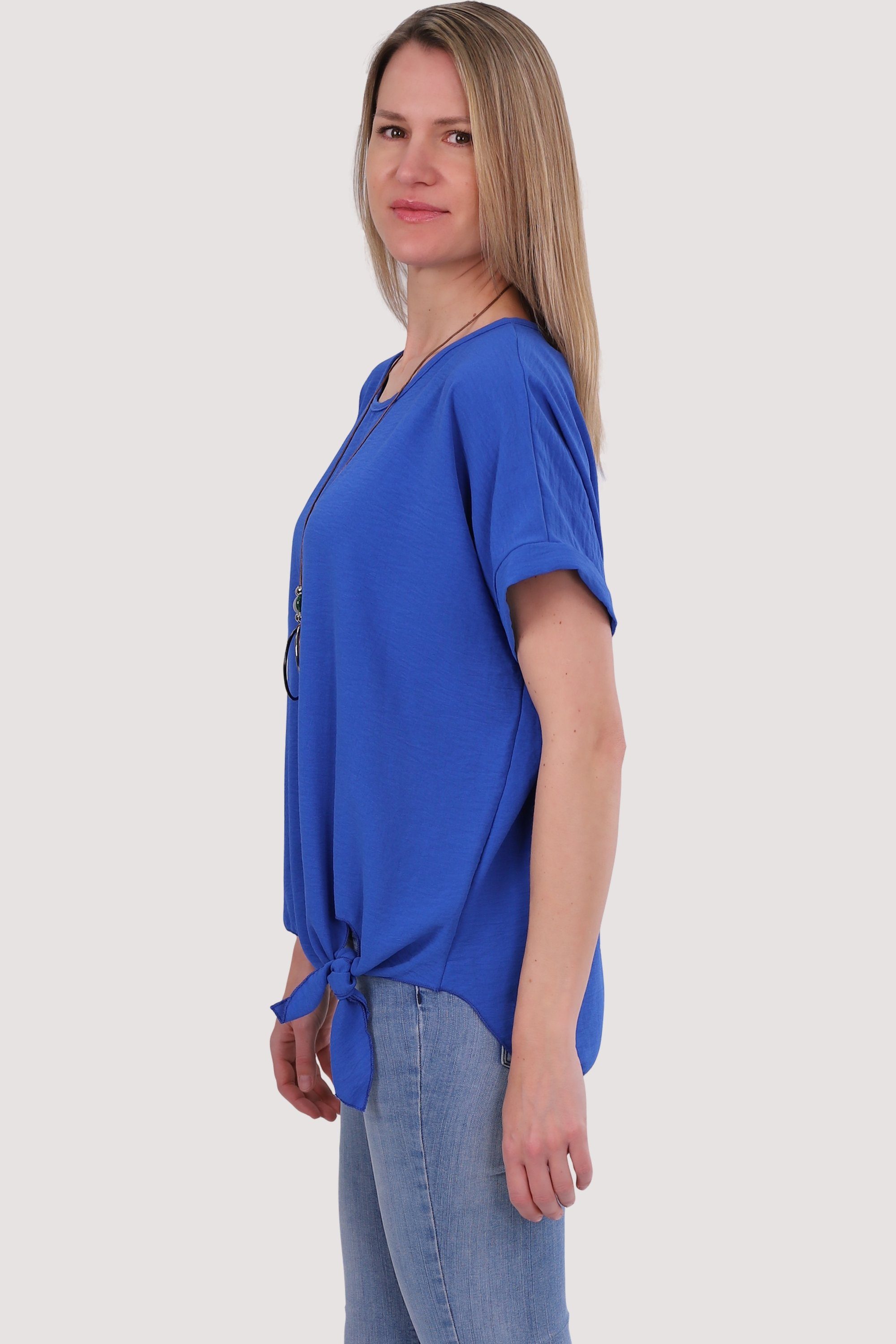 malito more than blau und 10508 mit fashion Kette Blusenshirt Bindeknoten Einheitsgröße