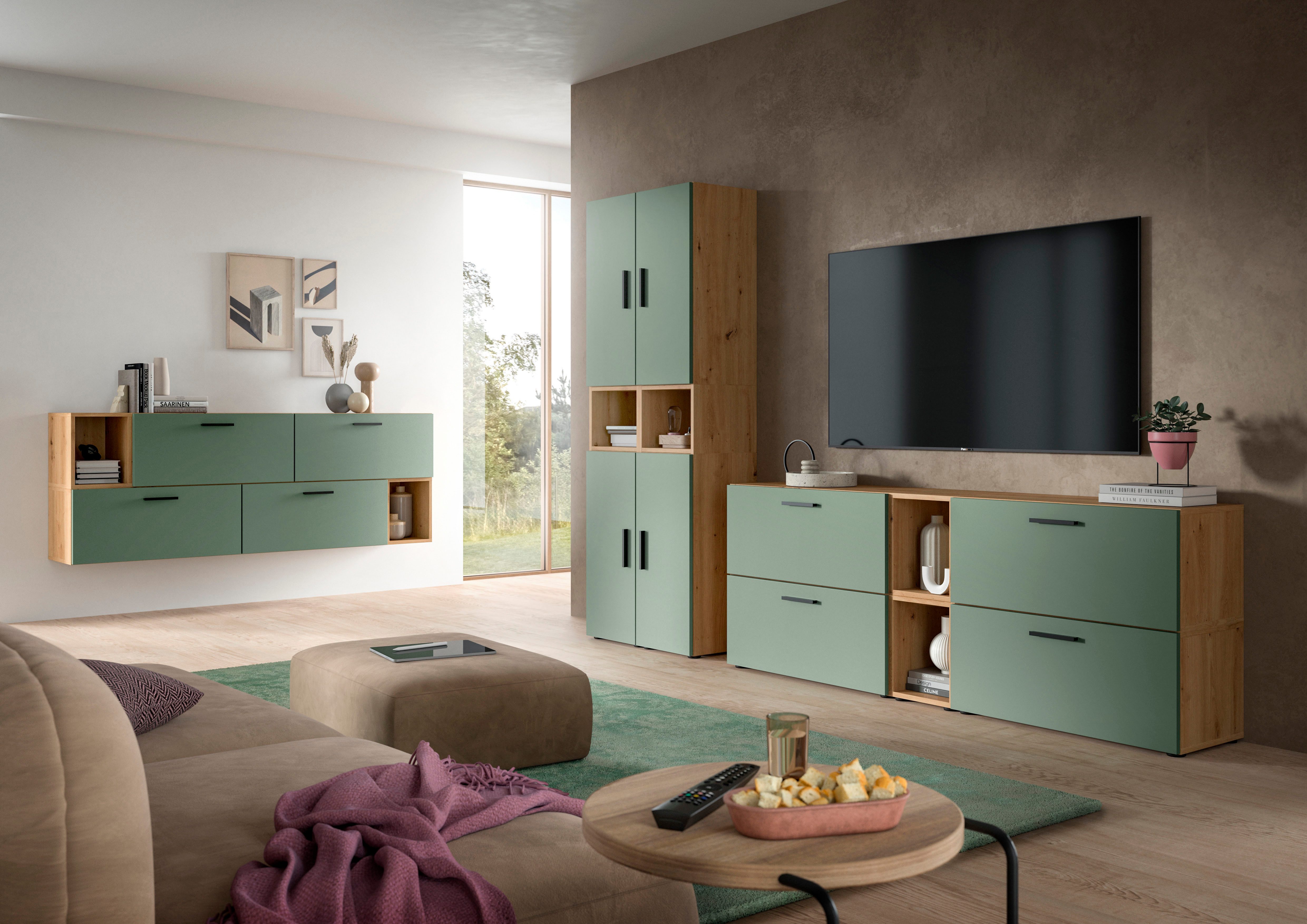 Home affaire Schrank-Set ENESTE, 6-teilig, in verschiedenen Farben, individuell kombinierbar, (2-St., verschiedenste Kombinationmöglichkeiten, stehend oder hängend), Stauraumelement, Kombination, Wohnkombination, Schrankwand, Lowboard