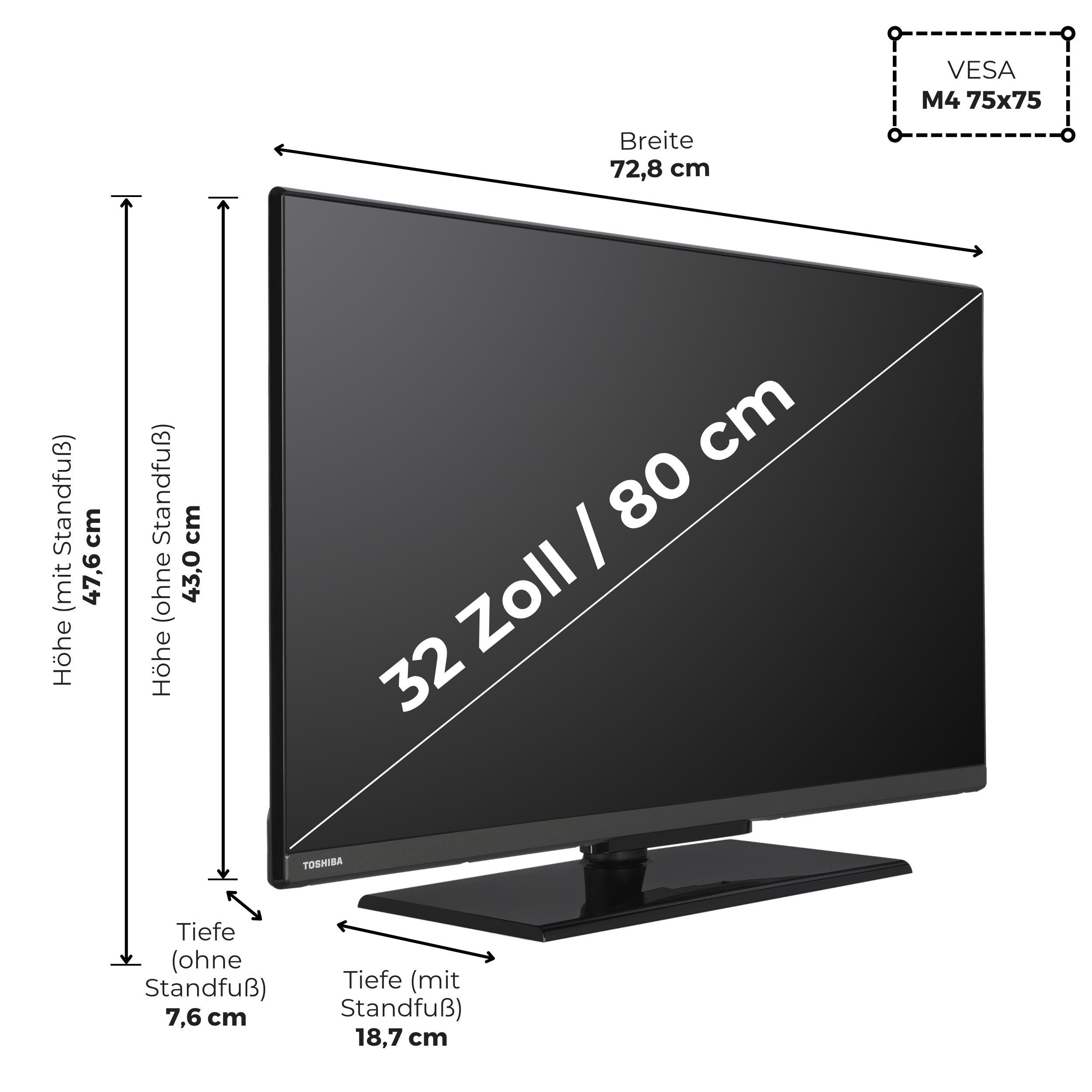 Toshiba 32WV3F63DA LCD-LED Fernseher (80 cm/32 Zoll, HD-ready, VIDAA Smart TV, HDR, Triple-Tuner, VIDAA, Bluetooth, Alexa-fähig)  ! RABATT: 58.08%