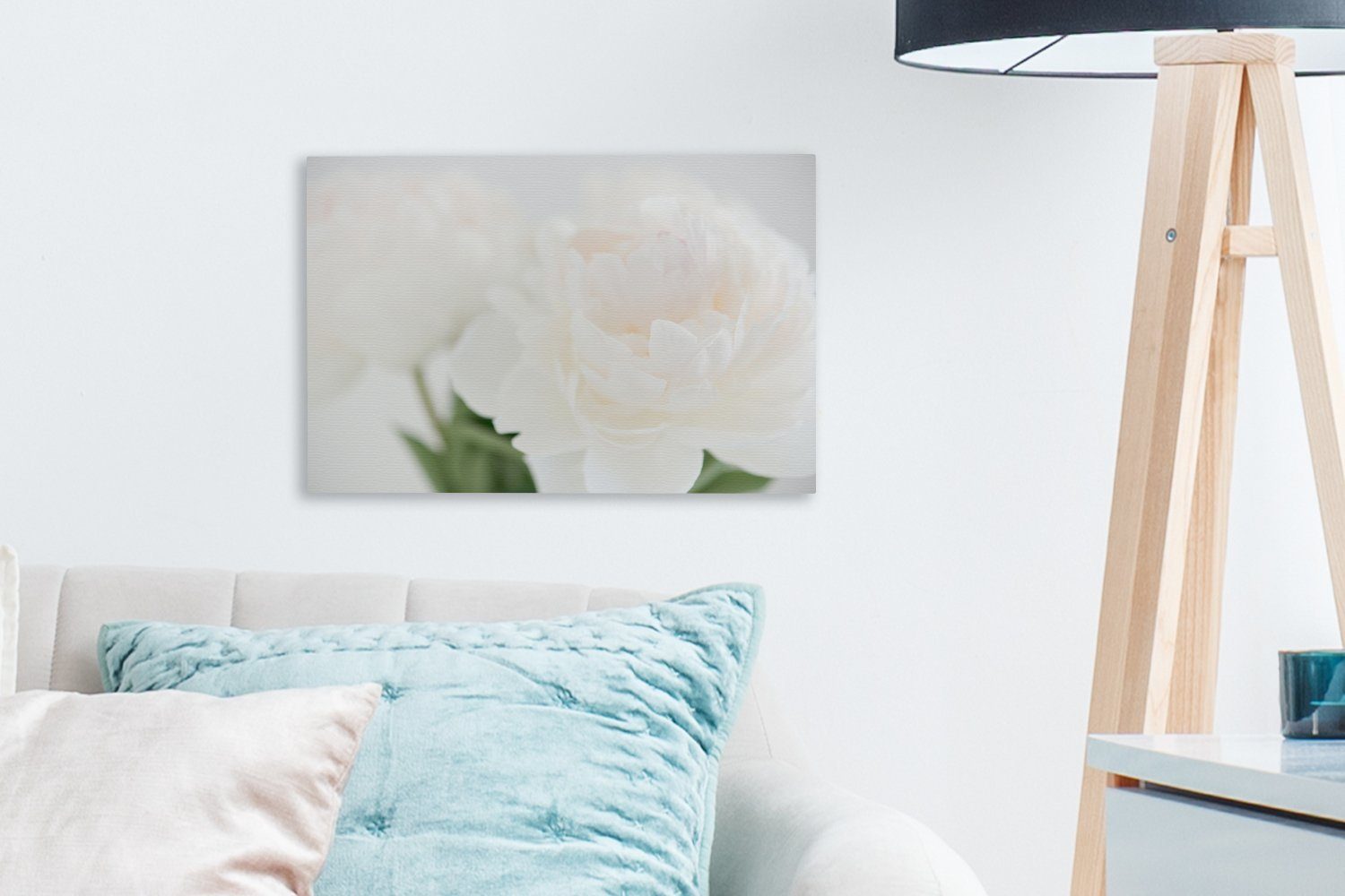 OneMillionCanvasses® Leinwandbild Ein Blumenstrauß mit weißen Pfingstrosen, Fotodruck (1 St), Leinwand Bilder Klein, Wand Dekoration Aesthetic 30x20 cm – Bild 5 von 5