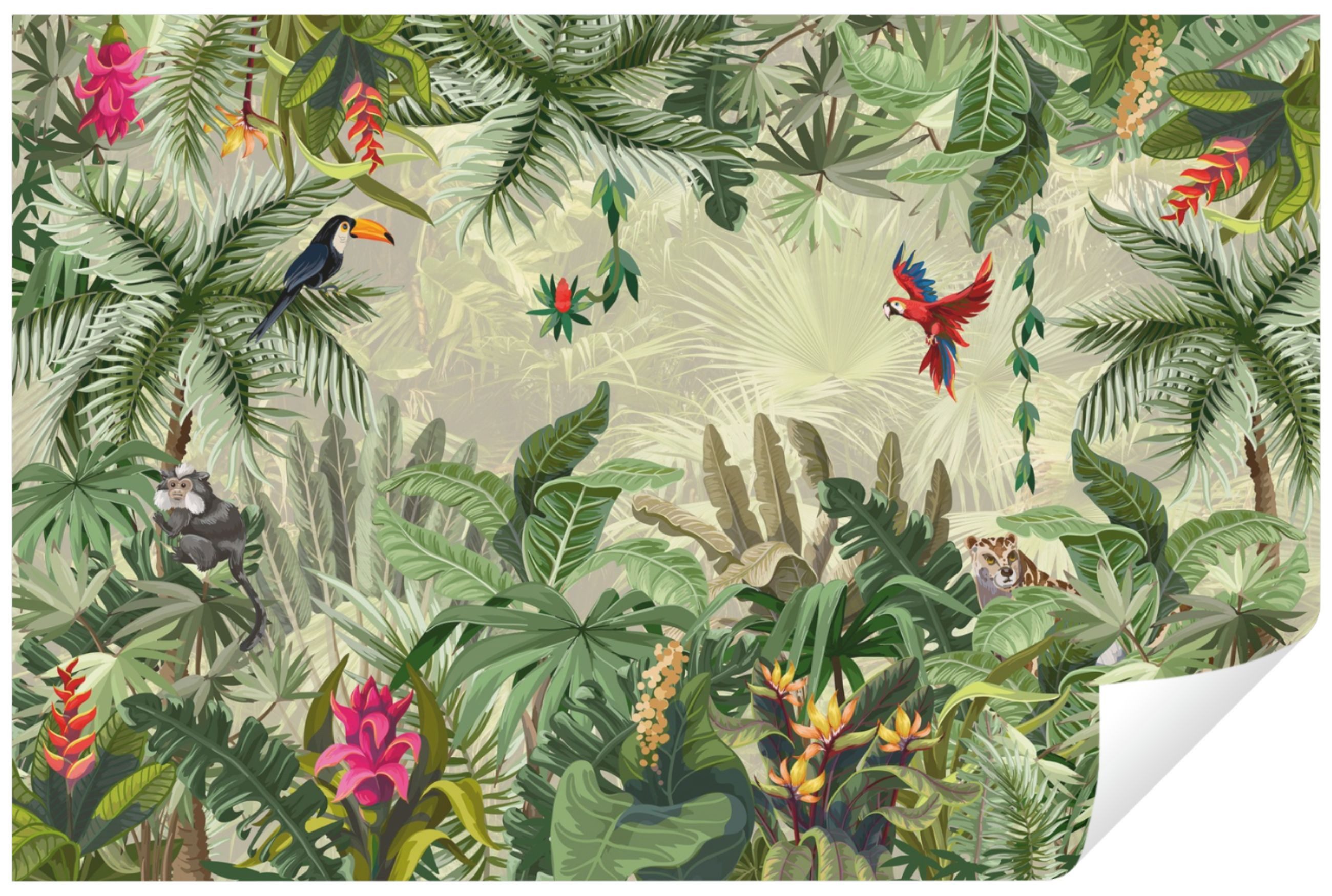 Wallarena Fototapete Dschungel Vögel Modern Pflanzen 3D Blumen Wohnzimmer S günstig online kaufen