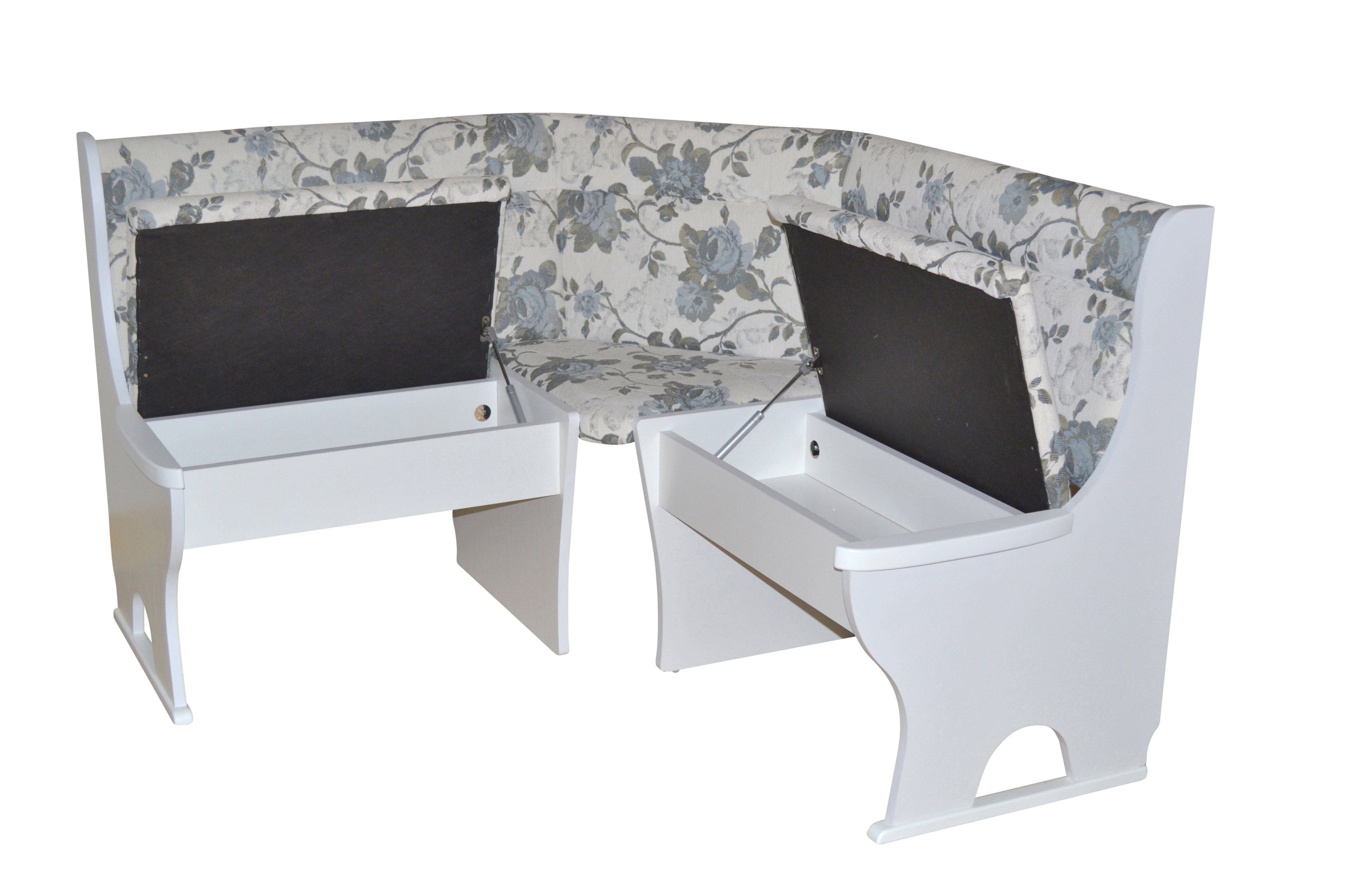 moebel-direkt-online Eckbank Anja weiß Sitzflächen, Stauraumfunktion 125x125 den | (Mit cm) unter Stellfläche cremefarben