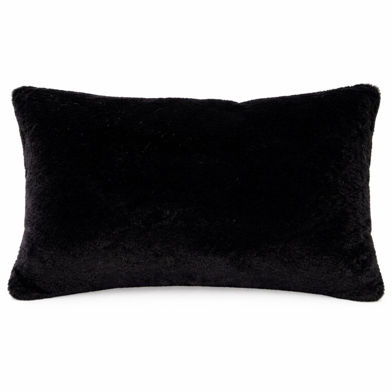 ANRO Dekokissen PLÜSCH Bär Schlicht Kunstfell Sofakissen Kuschelkissen Flauschig, sehr weich & kuschelig 30x50cm OHNE Füllung Uni-Einfarbig Schwarz