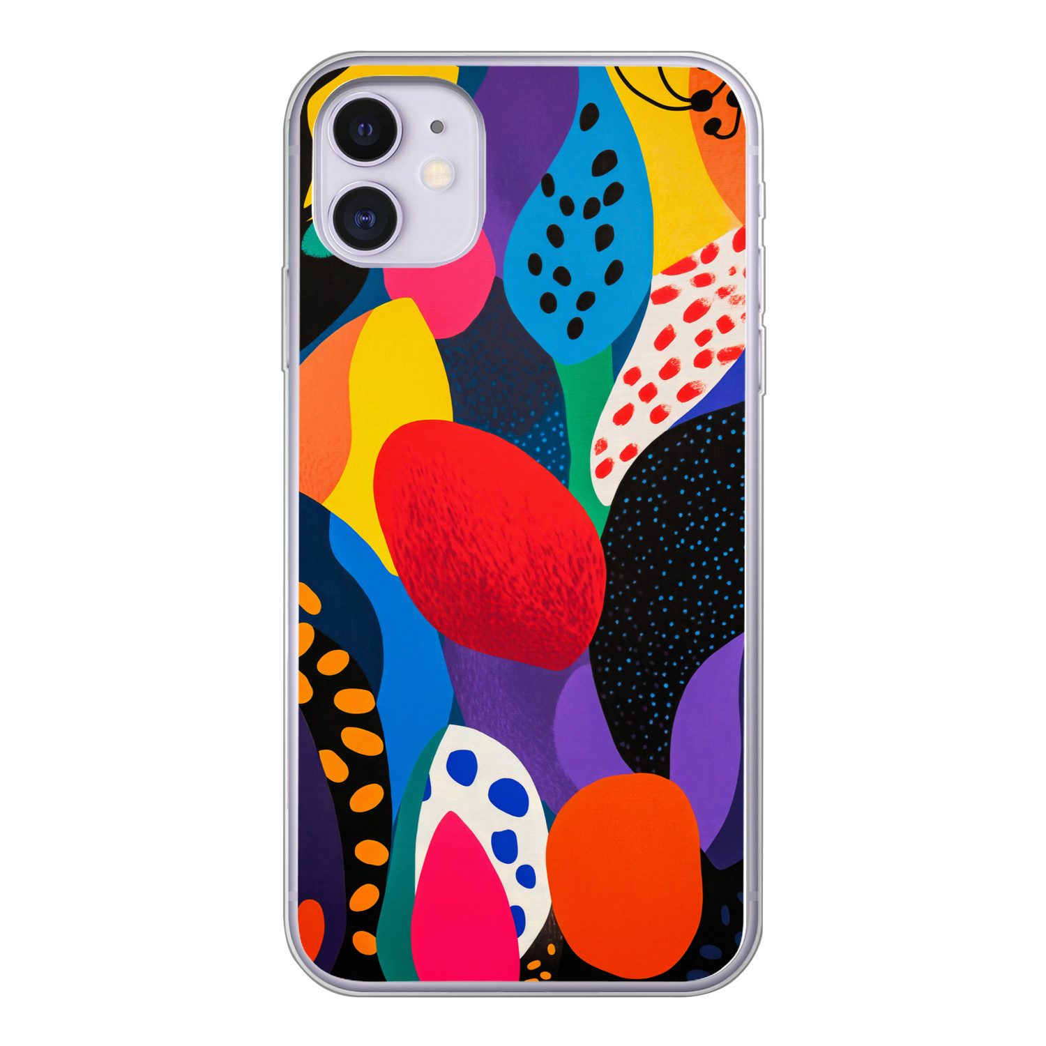 MuchoWow Handyhülle für Apple iPhone 11 Blumen - Blätter - Abstrakt - Rot, Smartphone-Bumper, Print, Handy Schutzhülle Dünn