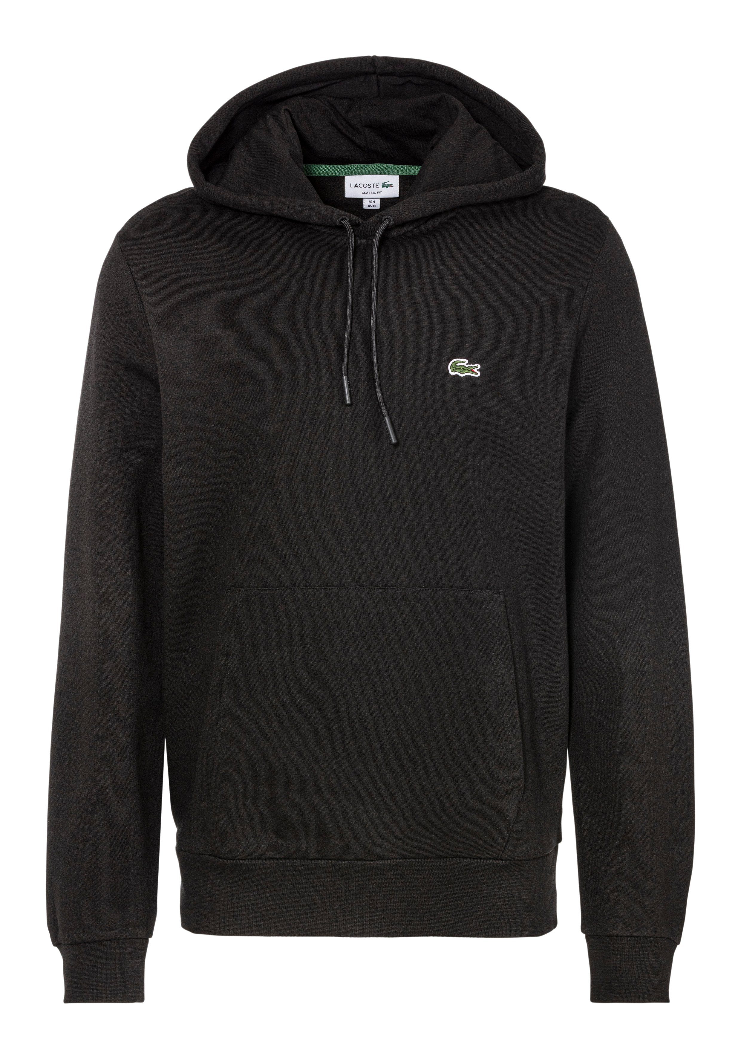 Lacoste Kapuzensweatshirt mit Lacoste Krokodil Stickerei auf der Brust schwarz