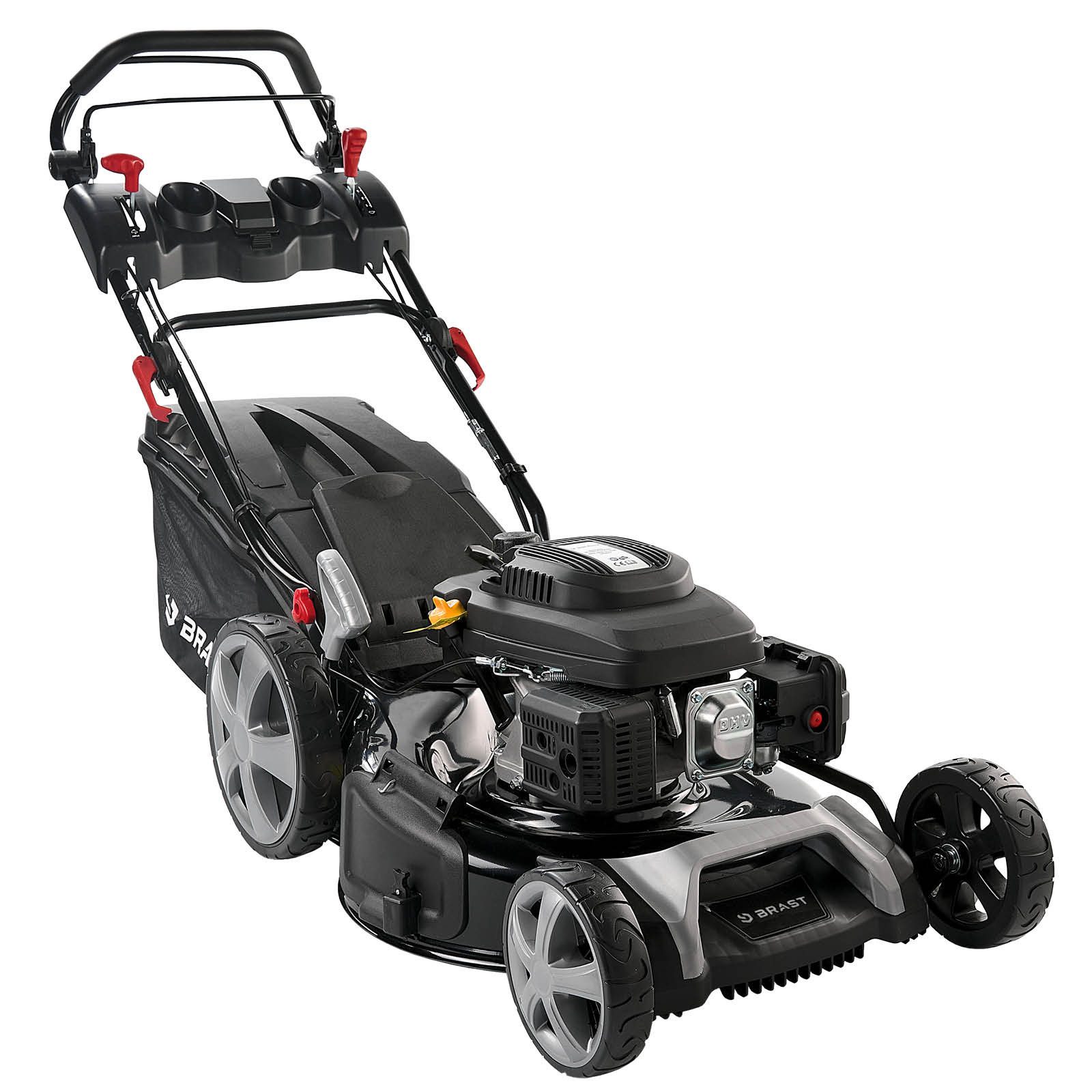 BRAST Benzinrasenmäher mit Antrieb 5,2kW (7PS) inkl. Motoröl, TÜV, 55 cm Schnittbreite, 60L Fangkorb, 4 Takt OHV Motor, Stahlgehäuse, Speed