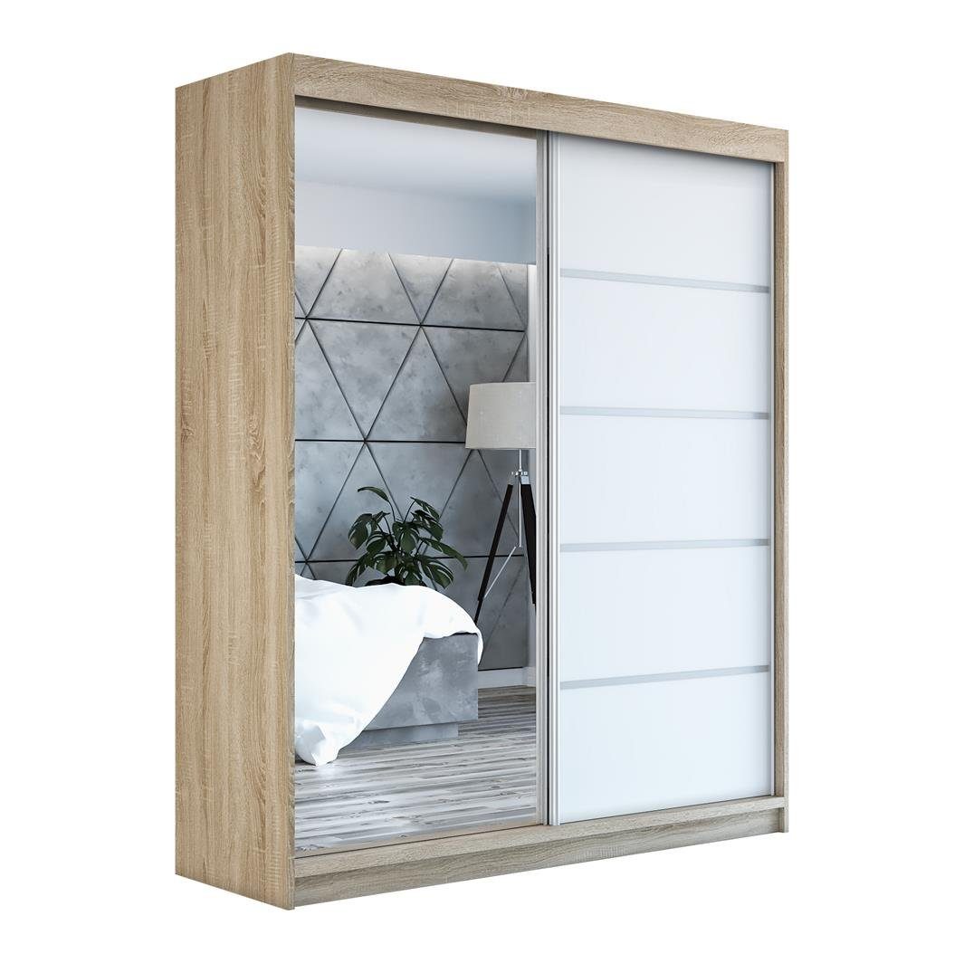 A&J MöbelLand GmbH Schiebetürenschrank GAPI mit Spiegel (TOP ANGEBOT! Geräumiger Schrank mit viel Stauraum:6 Regalen und 1 Kleiderstange – -ideal zur Aufbewahrung von Kleidung und Accessoires. TOP PRODUKT! Farbe und Größe (120 cm, 160 cm, 180 cm) zur Auswahl -wählen Sie das ideale Modell für Ihr Schlafzimmer!, Kleiderschrank mit Regalen) Breite: 120 cm, 160 cm, 180 cm, Höhe: 215 cm, Tiefe: 59,5 cm
