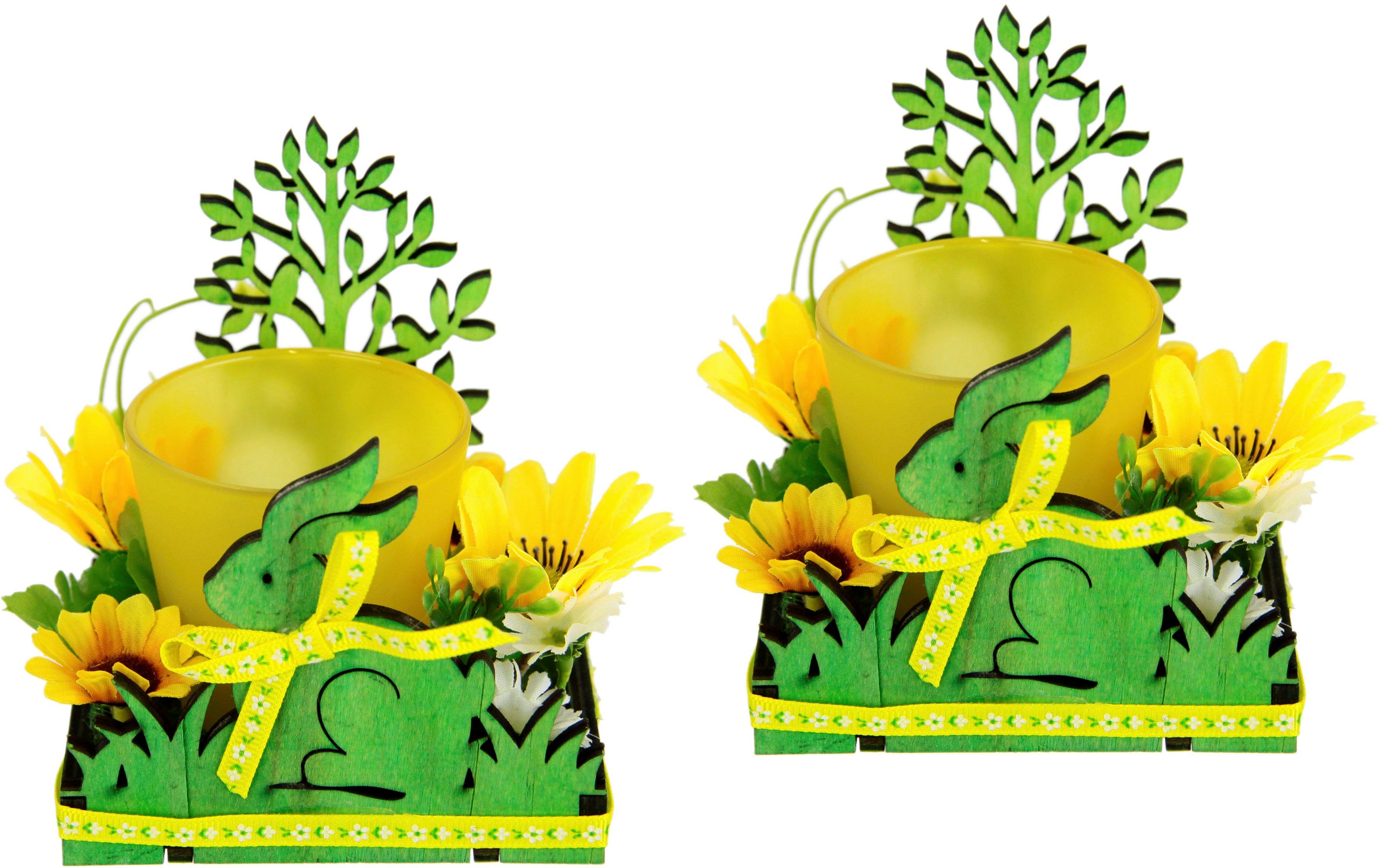 I.GE.A. Настольные лампы Hase, 2er Set Windlicht Osterhase Glas Holz Kerzenleuchter Frühlingskranz 3D