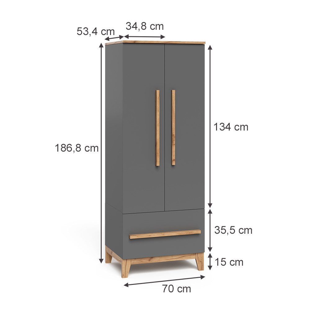 VitaliSpa® Kleiderschrank Malia, Grau/Artisan, 70 x 186.8 cm (1-St) günstig online kaufen