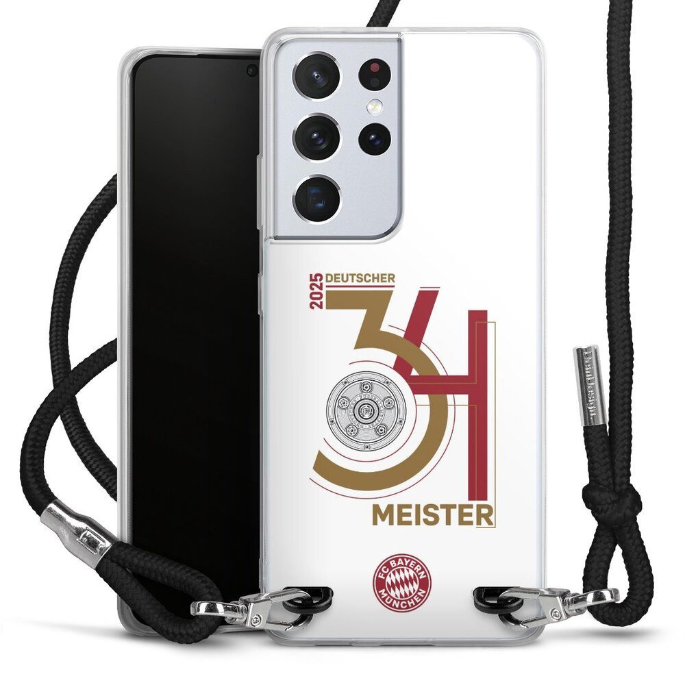 DeinDesign Handyhülle FC Bayern München Meister Offizielles Lizenzprodukt, Samsung Galaxy S21 Ultra 5G Handykette Hülle mit Band Cover mit Kette