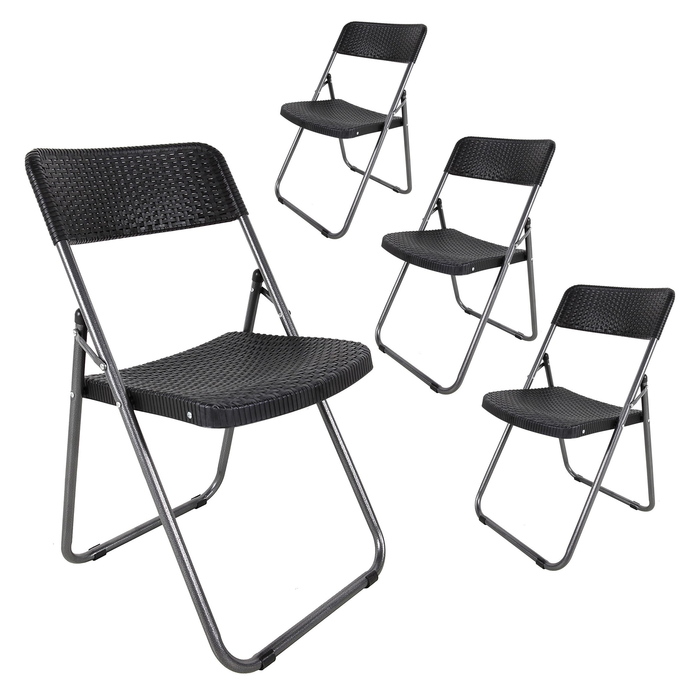 Spetebo Sitzgruppe Garten Rattan Design klappbar, (Artikel, 1-tlg., / 3-tlg. / 4-tlg), Bistro Camping Klapp Stuhl 4er Set