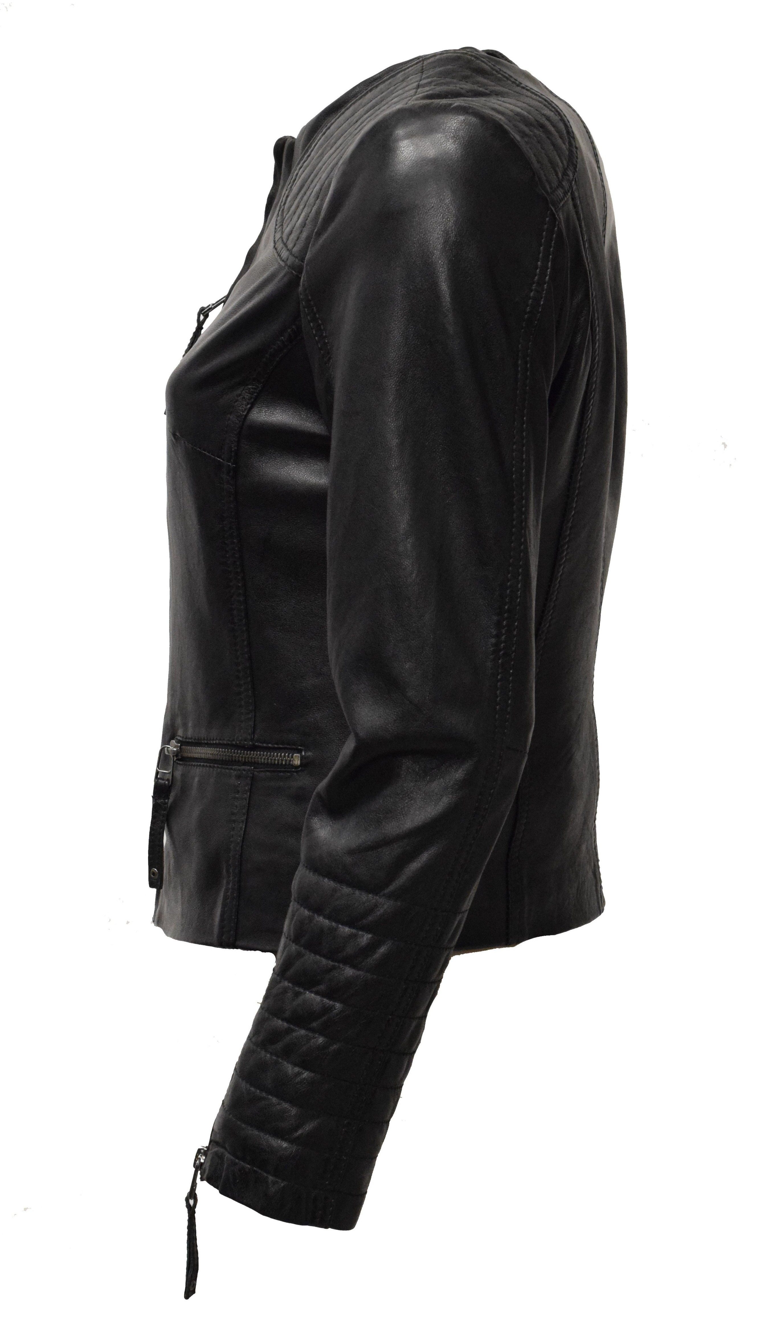 Zimmert Leather Lederjacke Luisa kragenlos,Blazer, Grün, günstig online kaufen
