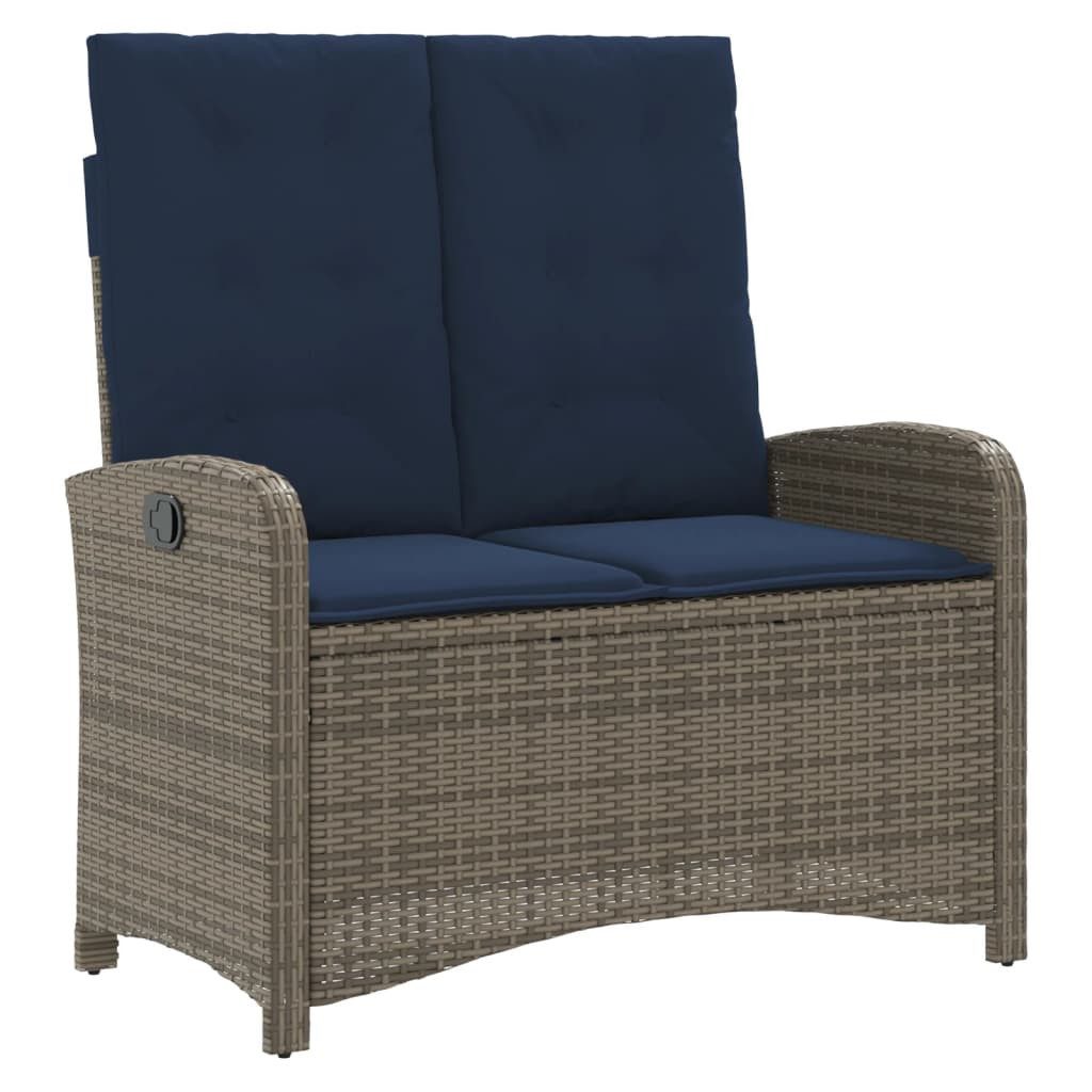 Gartenbank Gartenbank Verstellbar mit Kissen Grau Poly Rattan