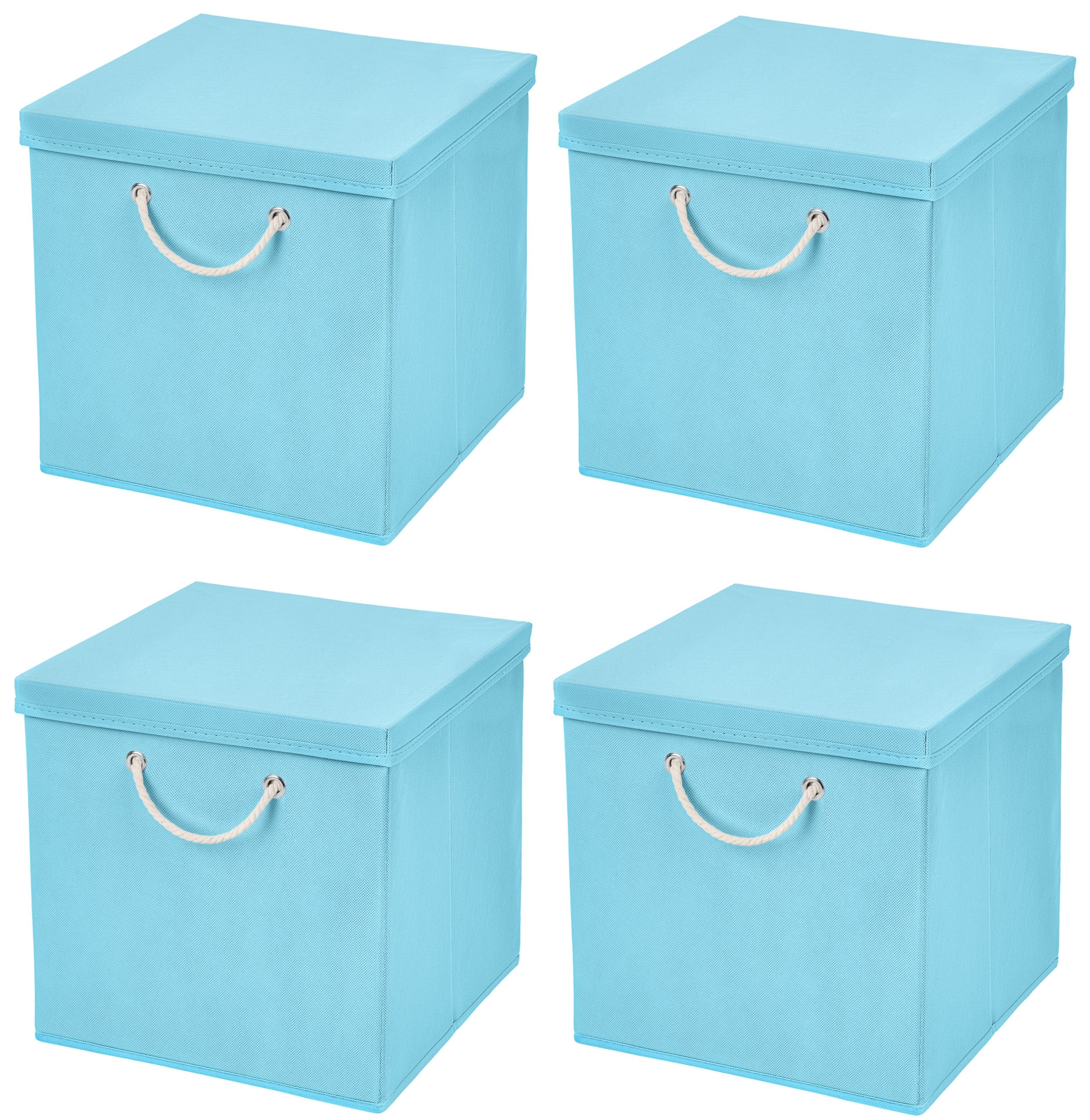 StickandShine Faltbox 4 Stück 30 x 30 x 30 cm Aufbewahrungsbox Stoffboxen in verschiedenen Farben (4er SET 30x30x30) Faltbox moderne Faltkiste Maritim mit Kordel 30cm Hellblau