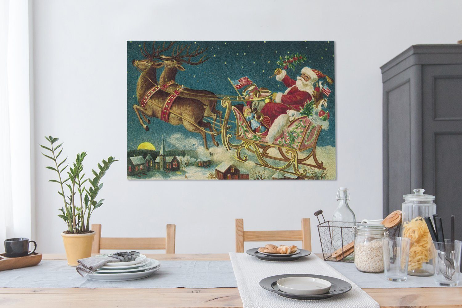 120x80 St), Vintage, Leinwandbild Wohnbereiche, Wandbild OneMillionCanvasses® (1 großes, XXL, für Winter alle Gemälde, Weihnachten - - cm