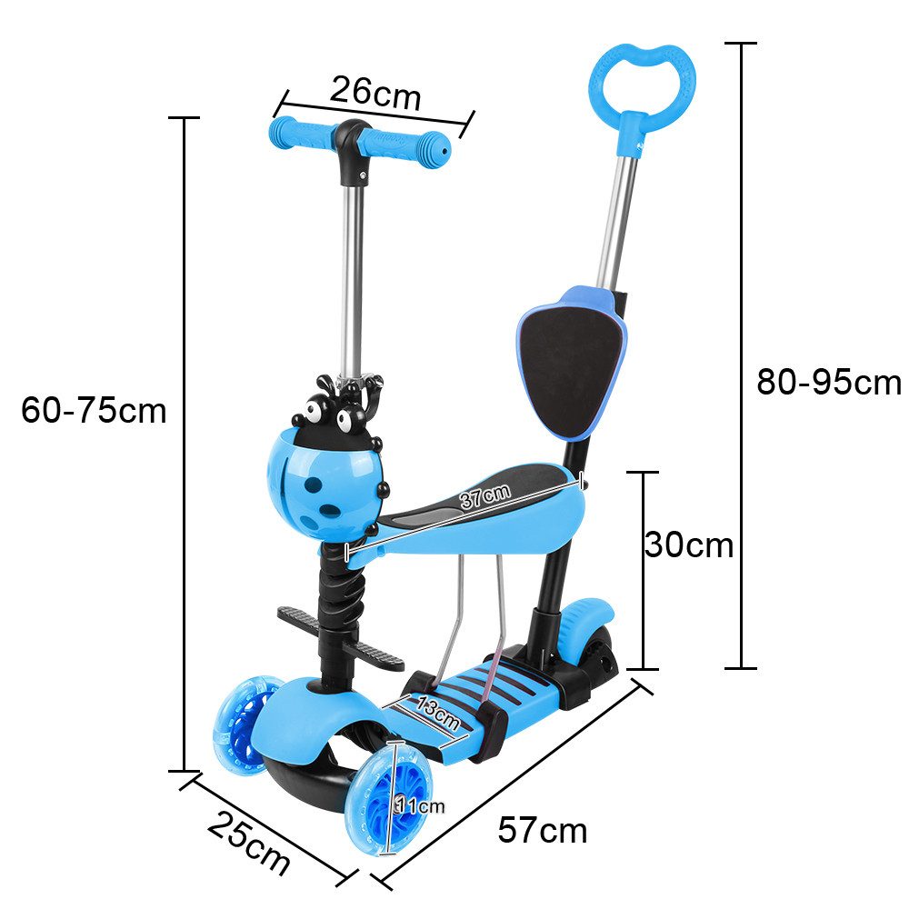 JEOBEST Scooter 3-in-1 Kinderroller mit Rückenlehne & Abnehmbarem Sitz, Höhenverstellbarer 3-Rad-Tretroller ab 2 Jahre – Bild 5 von 5