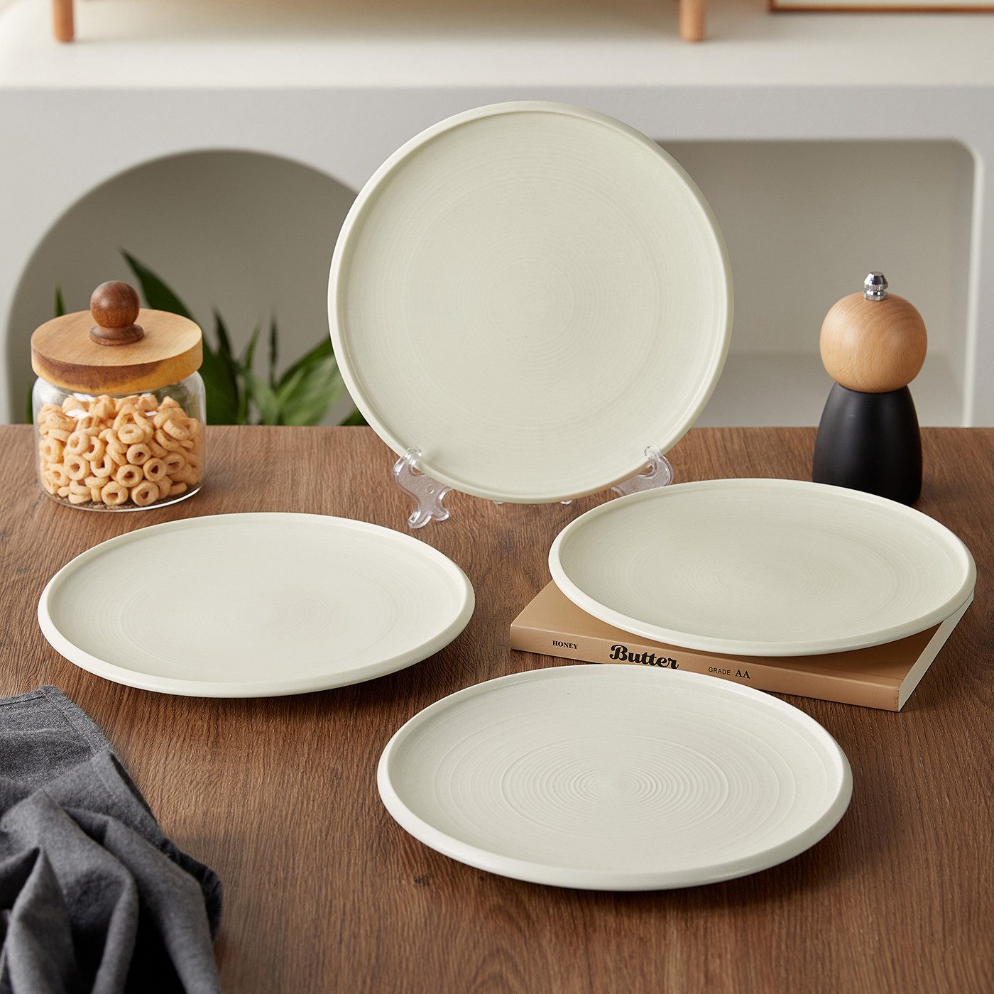 JIWOO Speiseteller 4er Ø21,8cm, Frühstücksteller Pastateller Teller Brotteller Plate, (4 St), Hochwertiges Tellerset Weiß Mikrowellenofen Spülmaschine Ø 21,8cm
