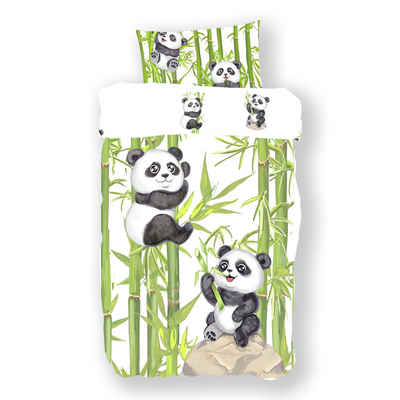 Kinderbettwäsche Panda als Babybettwäsche 100x135 oder Kinderbettwäsche 135x200, Koru Kids, 100% Baumwolle (Renforc), 2 teilig, Kuschelig weiche Kinderbettwäsche mit wirklich tollem Panda Motiv
