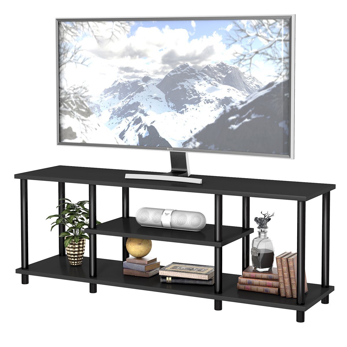 COSTWAY TV-Schrank Fernsehschrank 110cm breit, Holz Schwarz