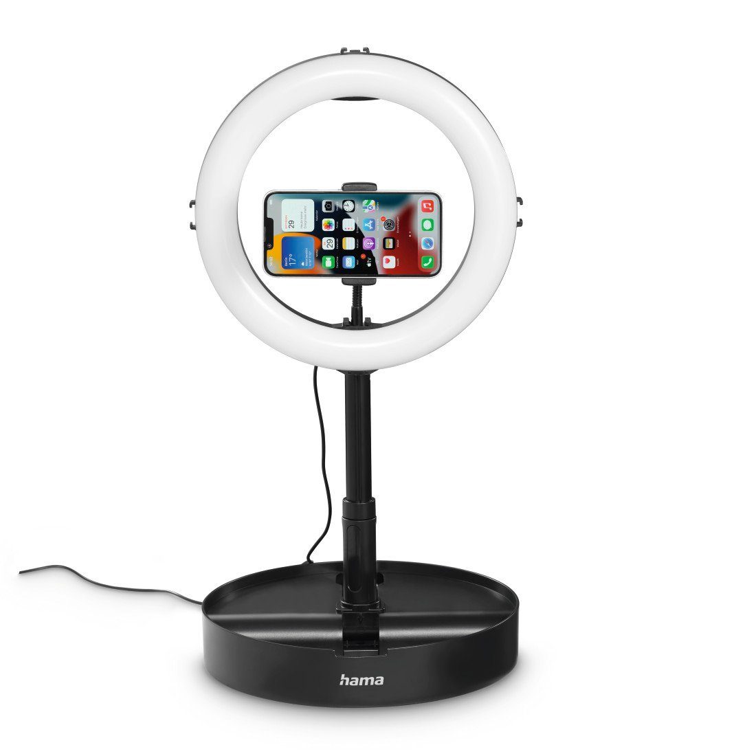 Hama Ringlicht LED Ringleuchte mit Stativ für Handy, Webcam, Mikrofon, Videokonferenz – Bild 3 von 5