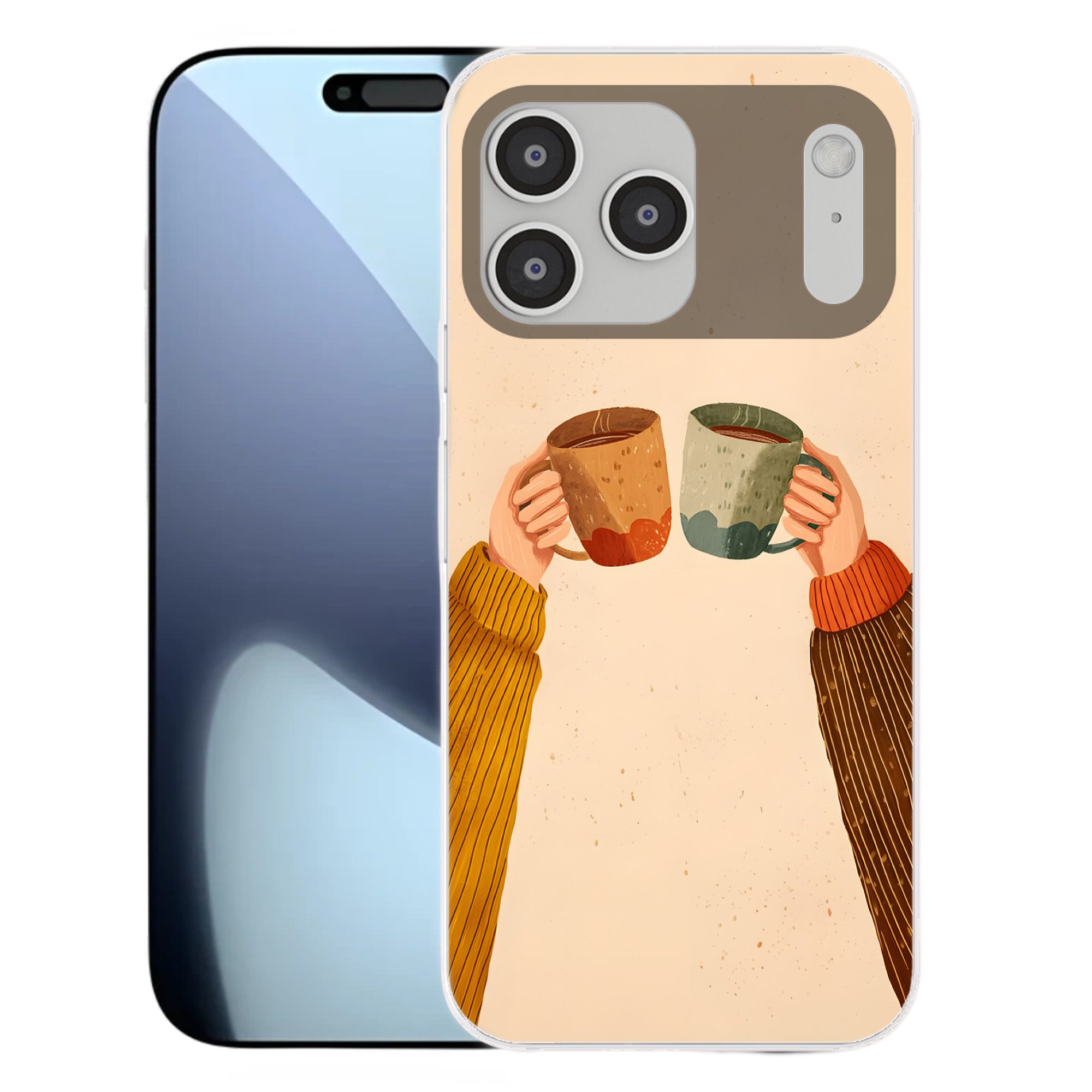 MuchoWow Handyhülle für Apple iPhone 17 Pro Max Illustration - Becher - Prost - Braun, Smartphone-Bumper, Print, Handy Schutzhülle Dünn