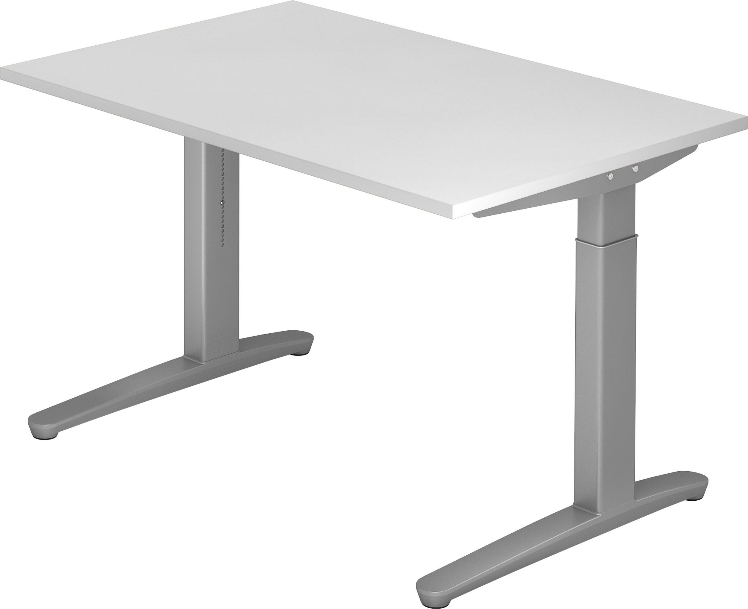 - Rechteck: Schreibtisch Schreibtisch Weiß cm Serie-XB, Gestell: bümö x Dekor: Silber 120 - 80