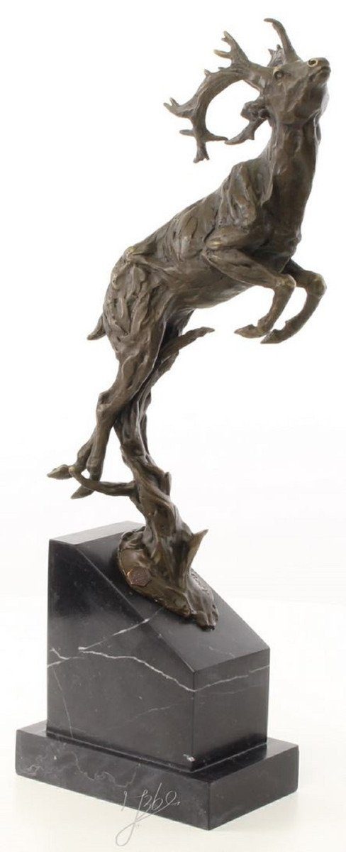 Dekofigur - Padrino Elegante 49,5 Hirsch Marmorsockel mit springender Luxus x 20,4 x 9,9 cm / Schwarz Bronze Bronzefigur Dekofigur H. Casa