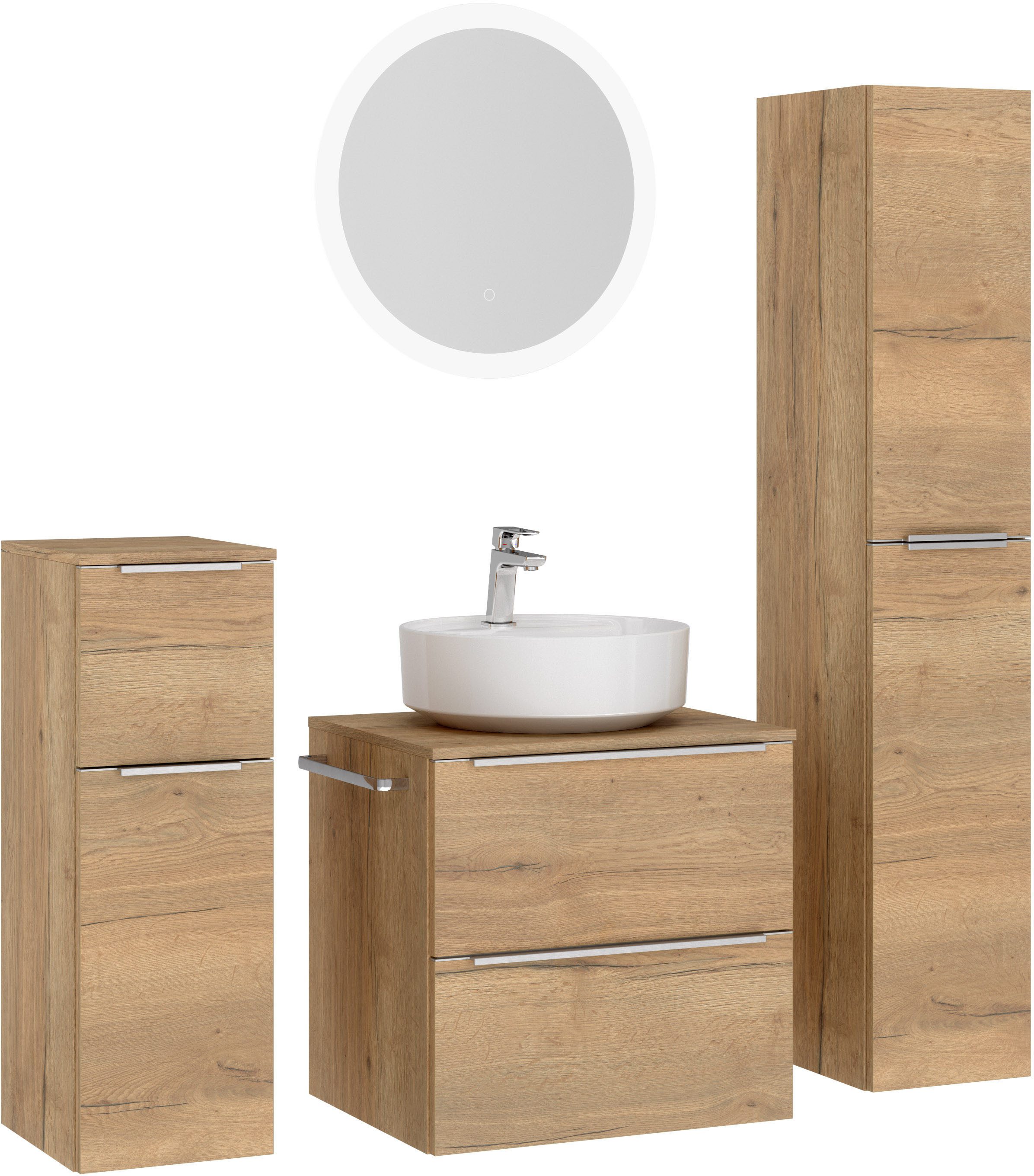 nobilia® Badmöbel-Set Alvene, (4-St., vormontiert, mit Soft-Close), inkl. Spiegel mit Touch-Sensor, in vier Breiten