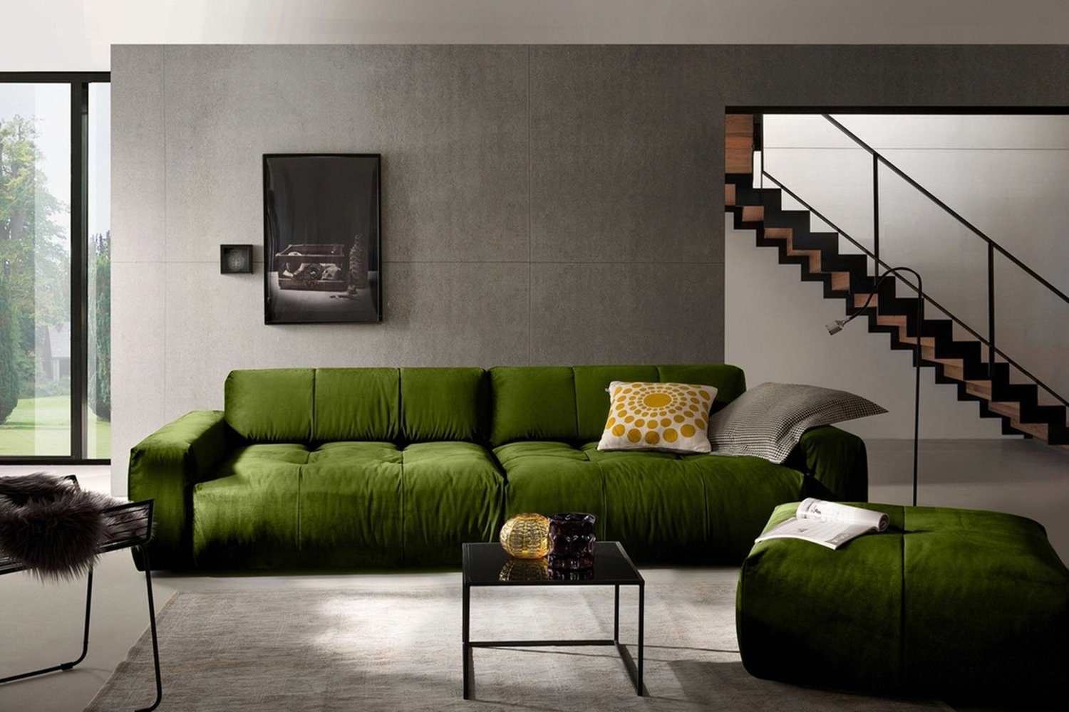 KAWOLA 3-Sitzer PALACE, Big Sofa mit Sitztiefenverstellung Velvet versch. Farben grün