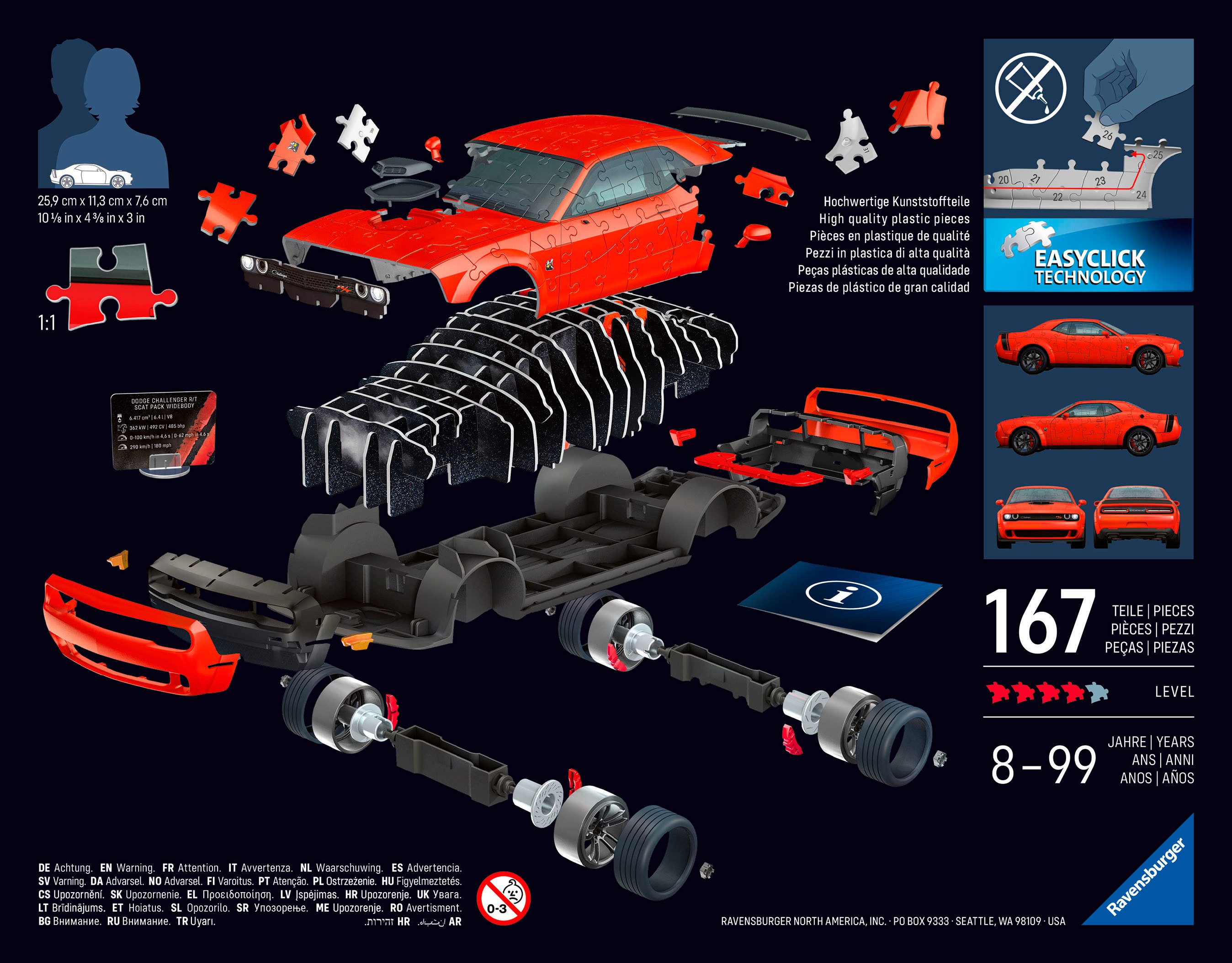 Ravensburger 3D-Puzzle Iconics: Dodge Chall. R/T Scat Pack Widebody, 108 Puzzleteile, Made in Europe