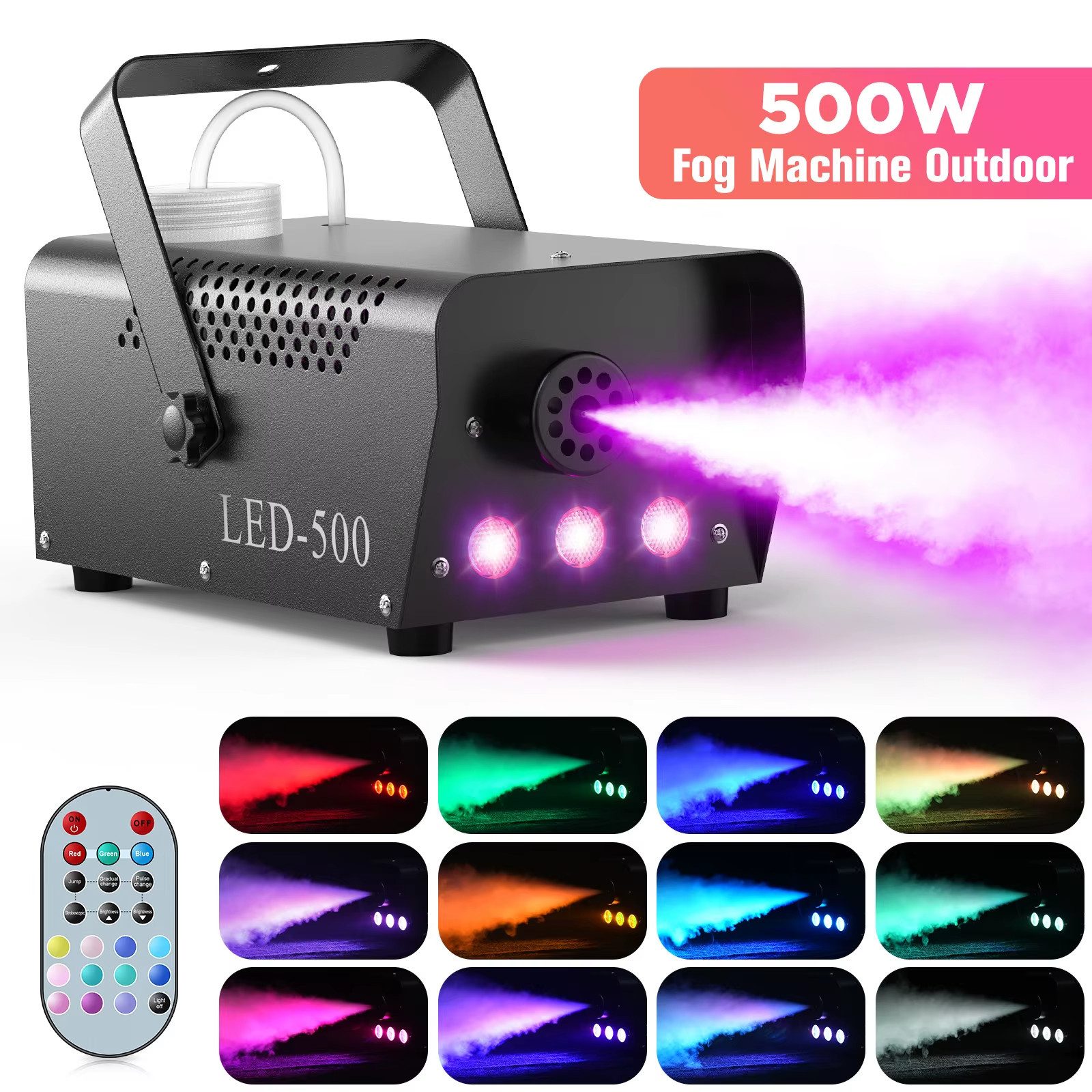 Athlix LED Studiobeleuchtung Nebelmaschine RGB 3 LED mit Fernbedienung für DJ Nebel Maschine, Ideal für Partys, Veranstaltungen, Bühnen