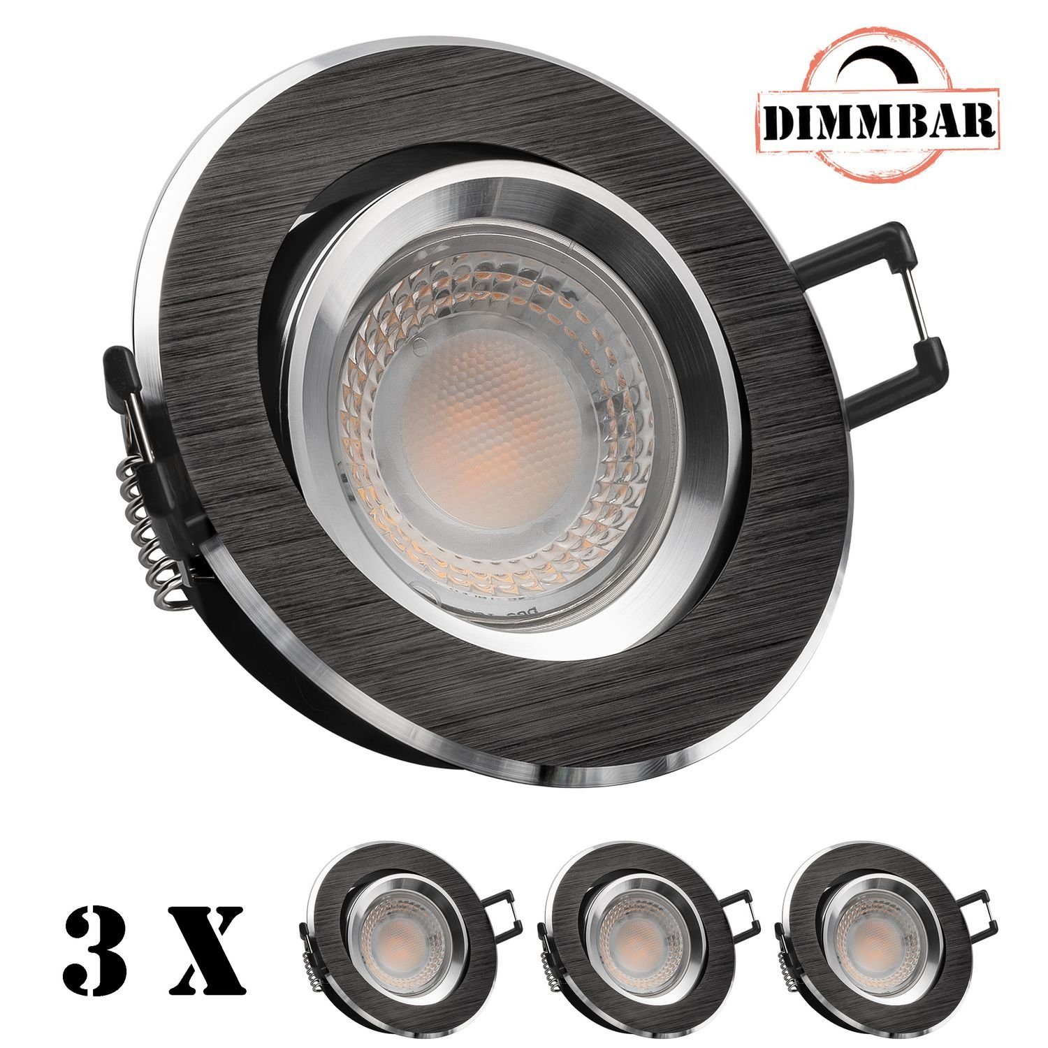 5W 3er LED LED LED LEDANDO in von extra LEDAN Set Einbaustrahler mit Einbaustrahler schwarz flach