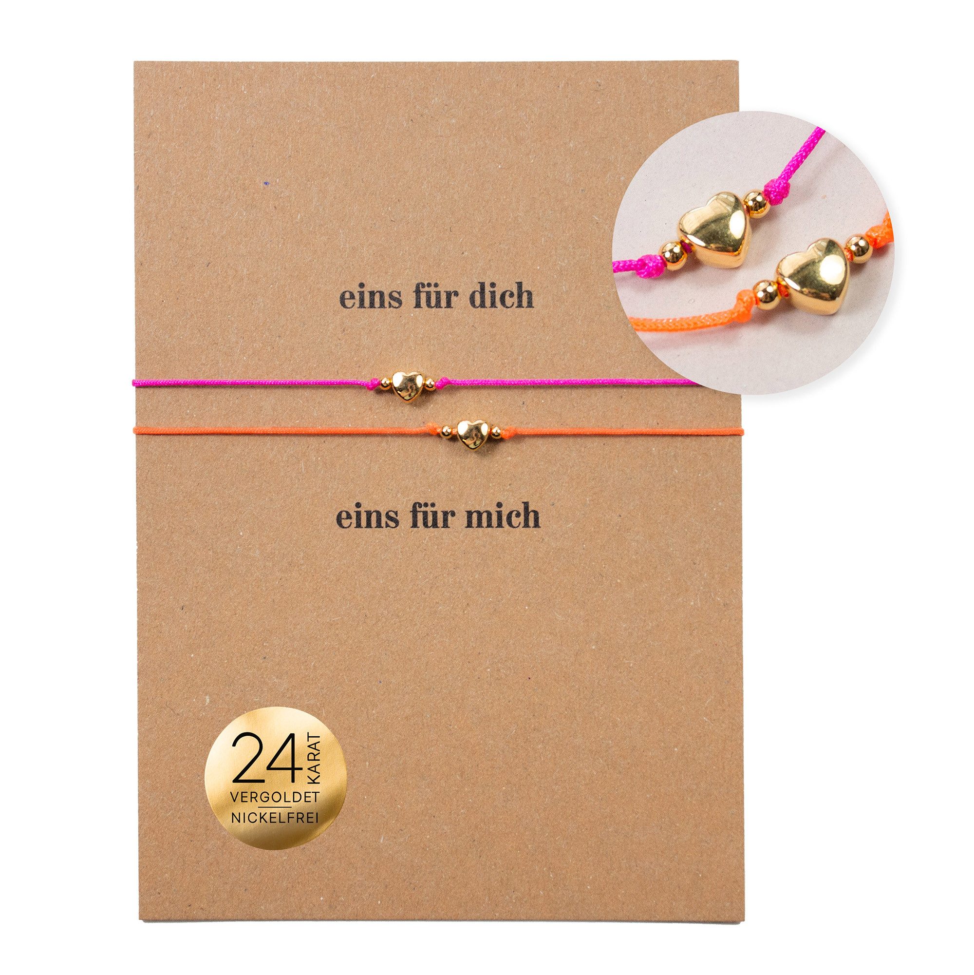 Armband Set Armband auf Karte - Herzen - eins für dich, eins für mich