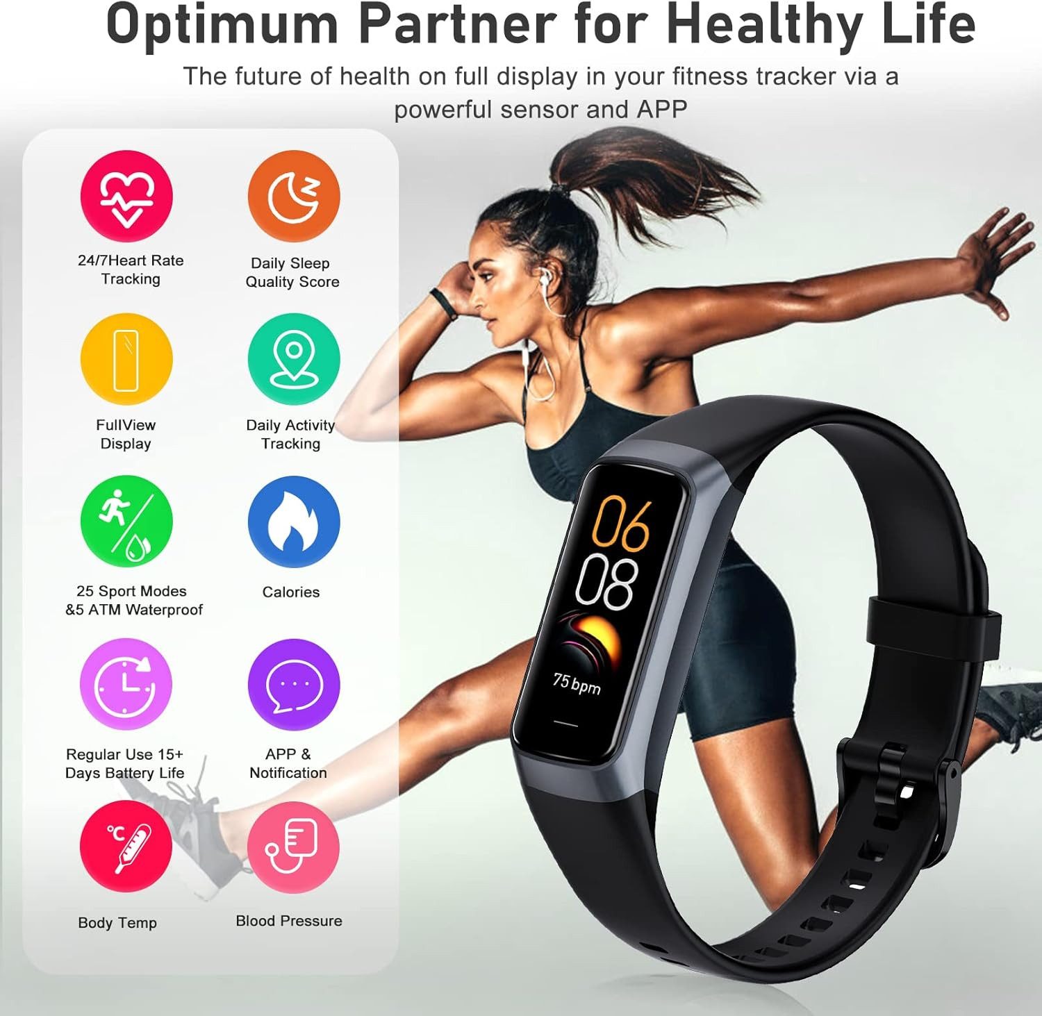 Zeacool Herren"s Damen"s GPS Fitness Tracker mit Herzfrequenz & Schlafanalyse Smartwatch (1,10 Zoll, Android/iOS), IP68 Wasserdichtes Aktivitätsarmband mit SPO2 & 25 Sportmodi