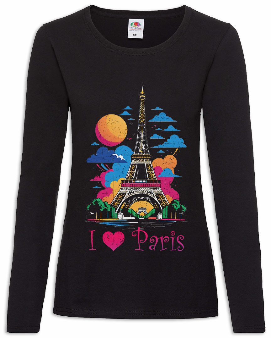 Urban Backwoods Langarmshirt I Love Paris Damen Langarmshirt Amour Stadt City Ville Eiffelturm (1-tlg) Frankreich France French Louvre
