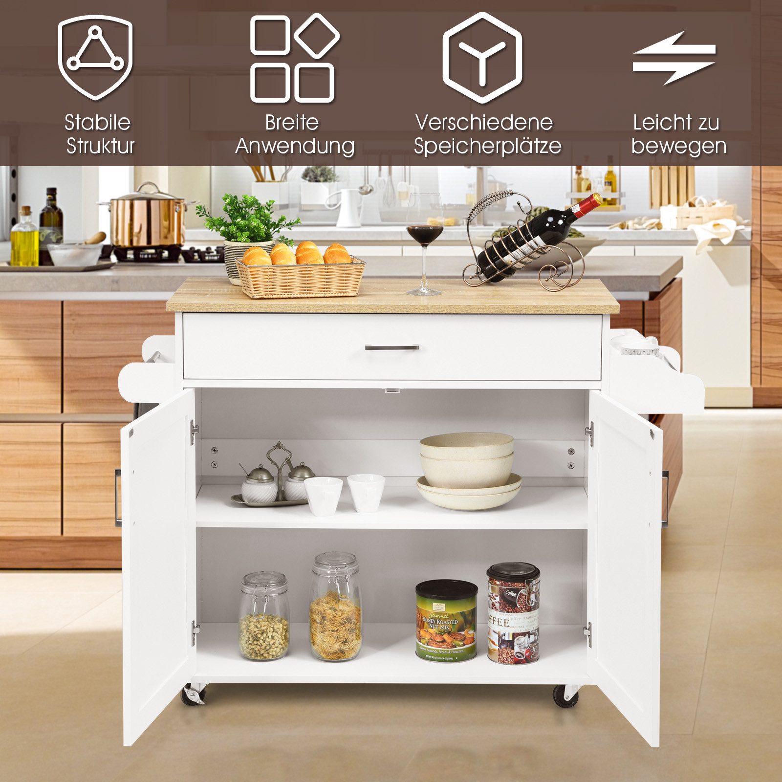 COSTWAY Küchenwagen, Servierwagen mit Arbeitsplatte & Handtuchhalter, Rolle günstig online kaufen
